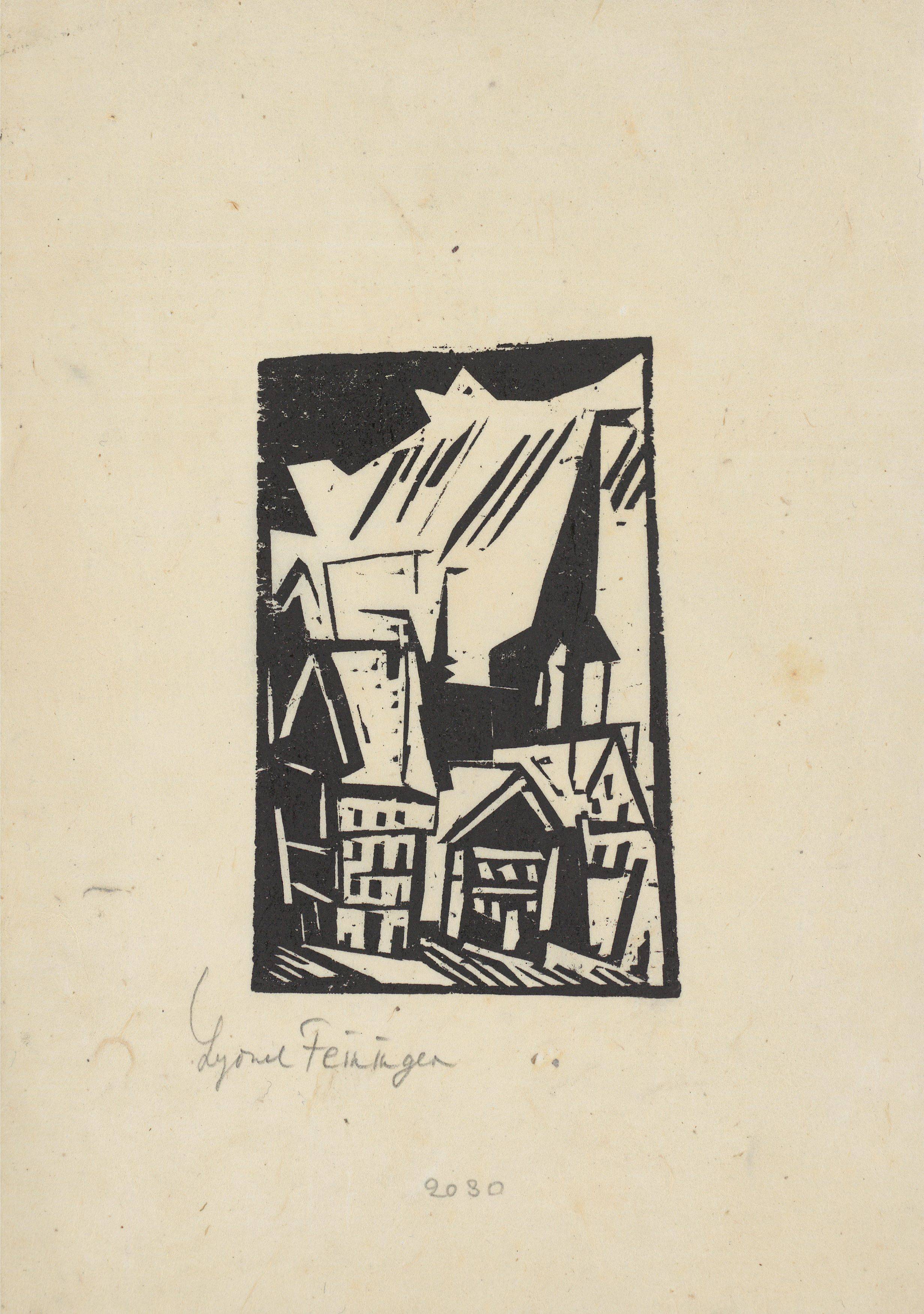 This picture shows the following artwork: Lyonel Feininger. ”Gelmeroda Dorf und Kirche”. 1920.
