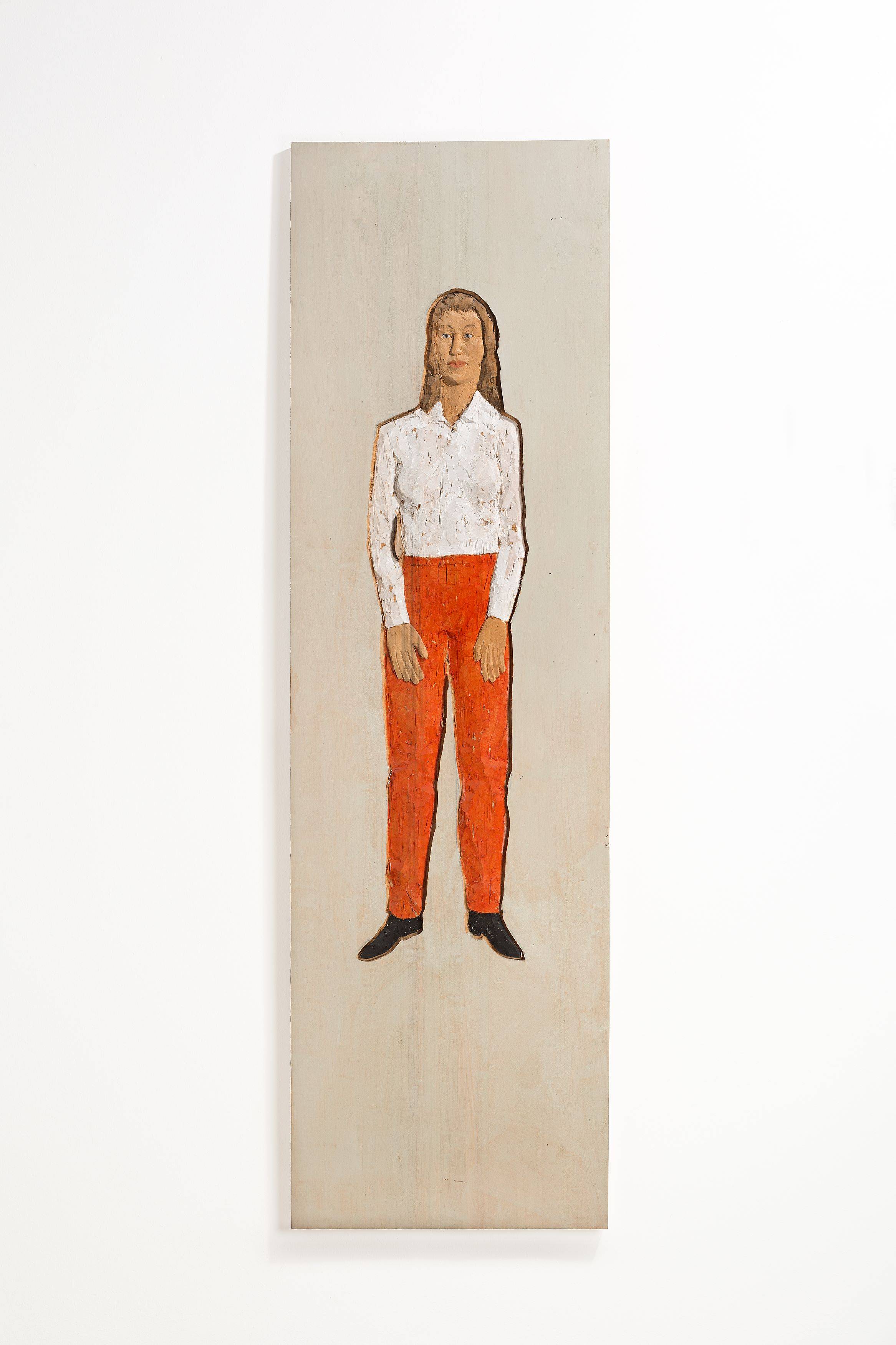 Auf diesem Bild ist das folgende Kunstwerk zu sehen: Stephan Balkenhol. Figurenrelief Frau. 1996.