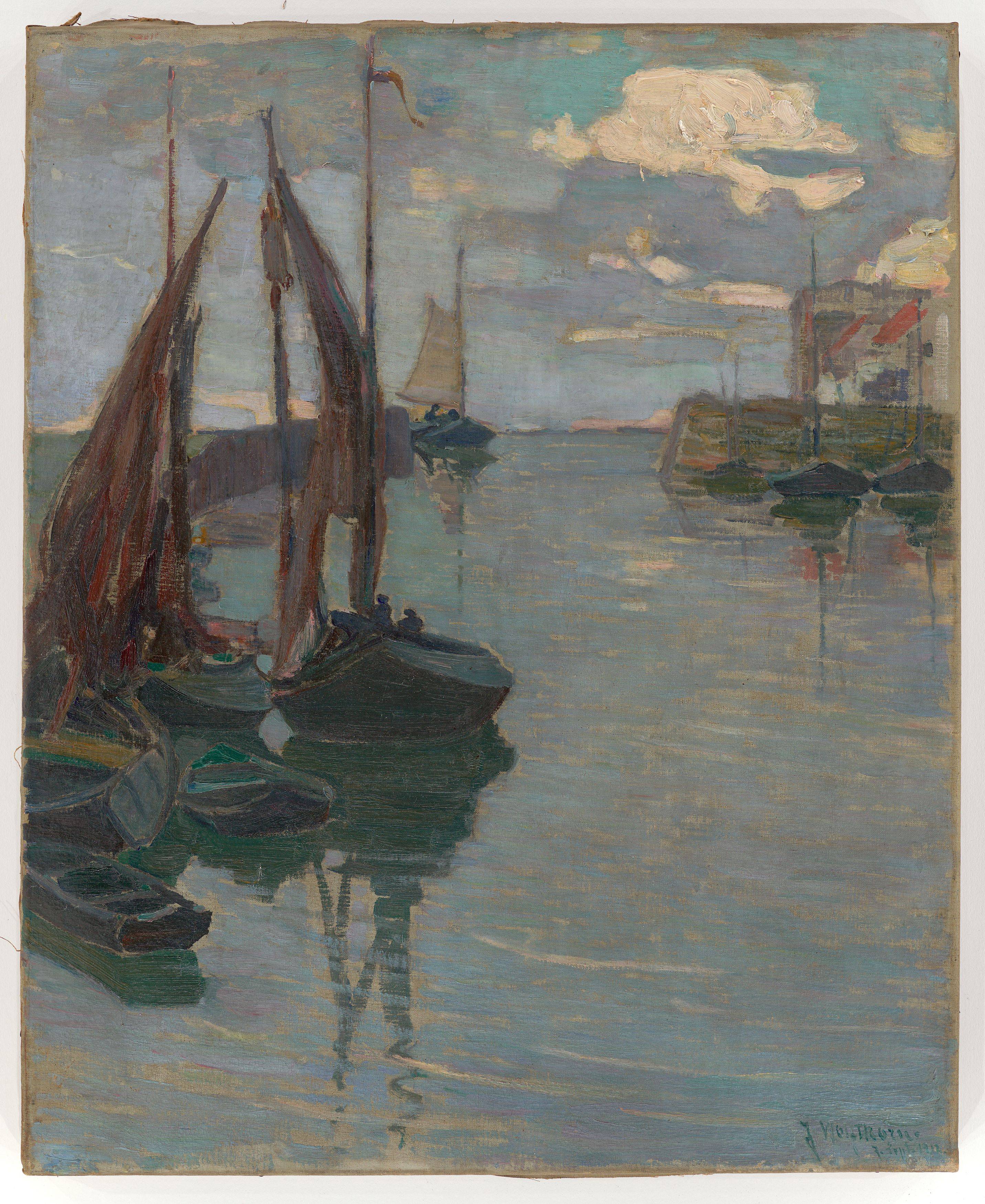 This picture shows the following artwork: Julie Wolfthorn. ”Segelboote im Hafen”. 1912.