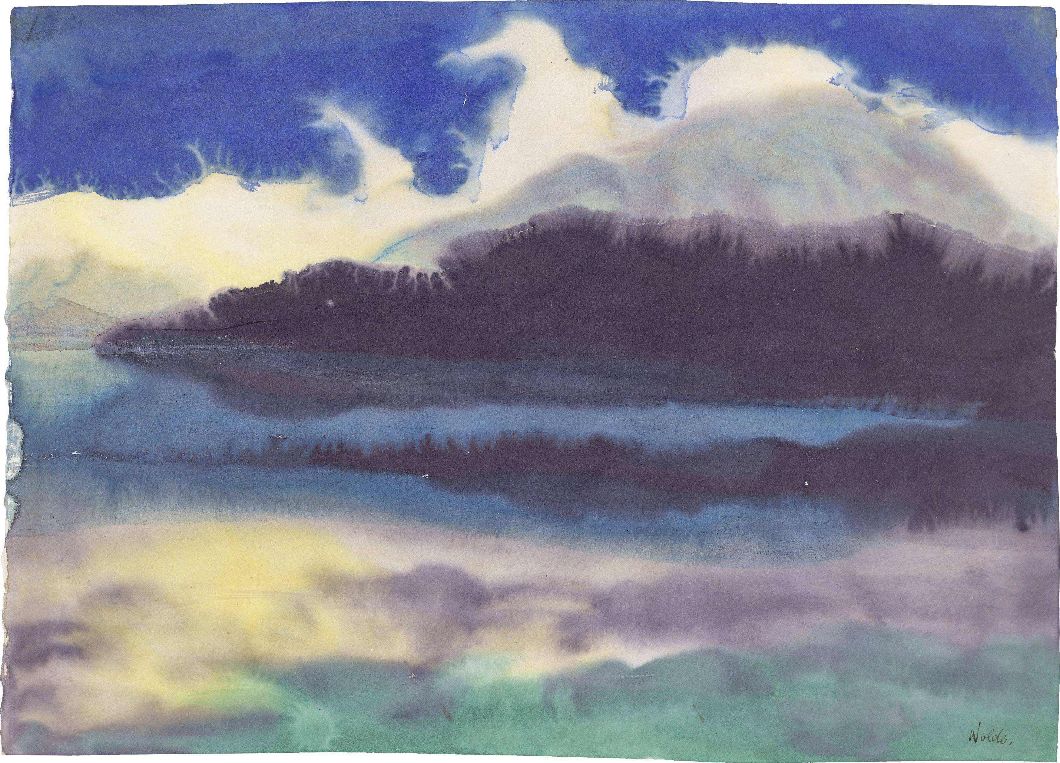 Auf diesem Bild ist das folgende Kunstwerk zu sehen: Emil Nolde. „Bergsee“ (Schweiz).