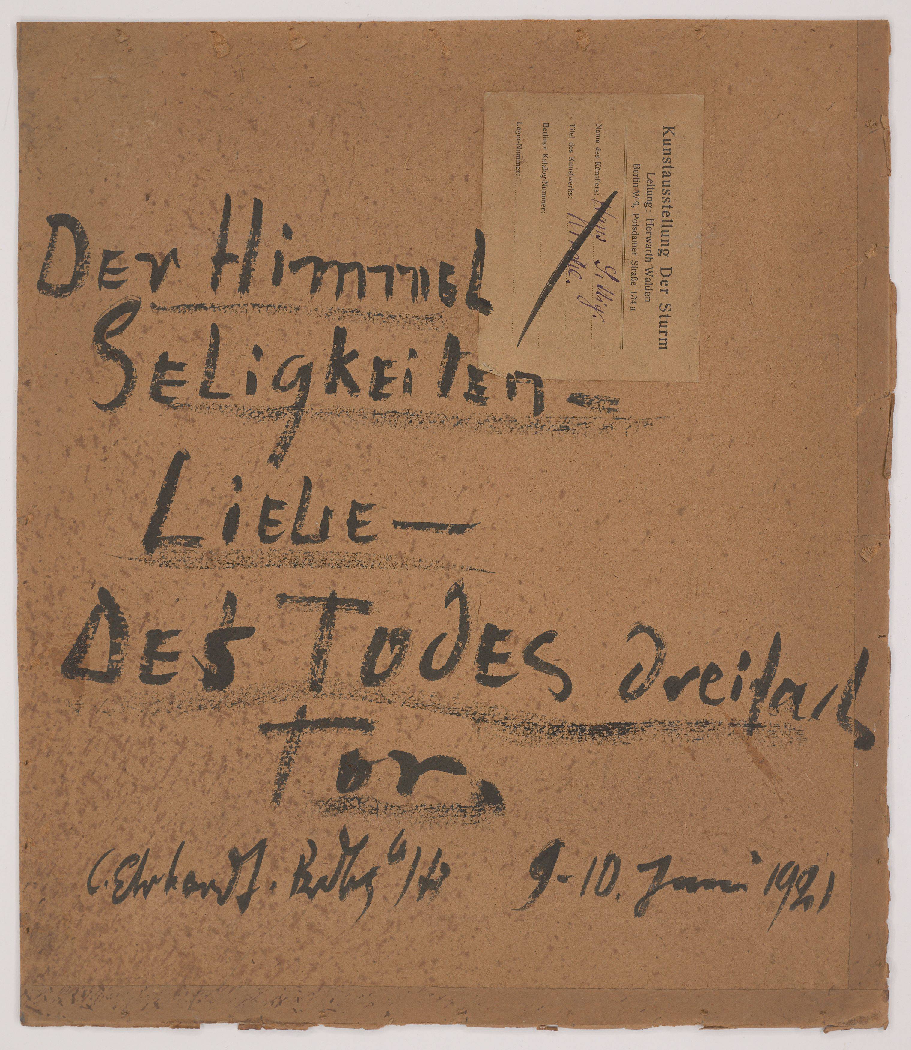 This picture shows the following artwork: Curt Ehrhardt. ”Der Himmel Seligkeiten - Liebe - Des Todes dreifach Tor.”. 1921.