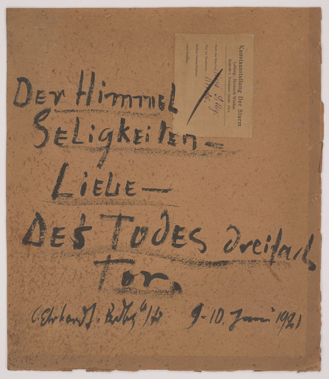 This picture shows the following artwork: Curt Ehrhardt. ”Der Himmel Seligkeiten - Liebe - Des Todes dreifach Tor.”. 1921.