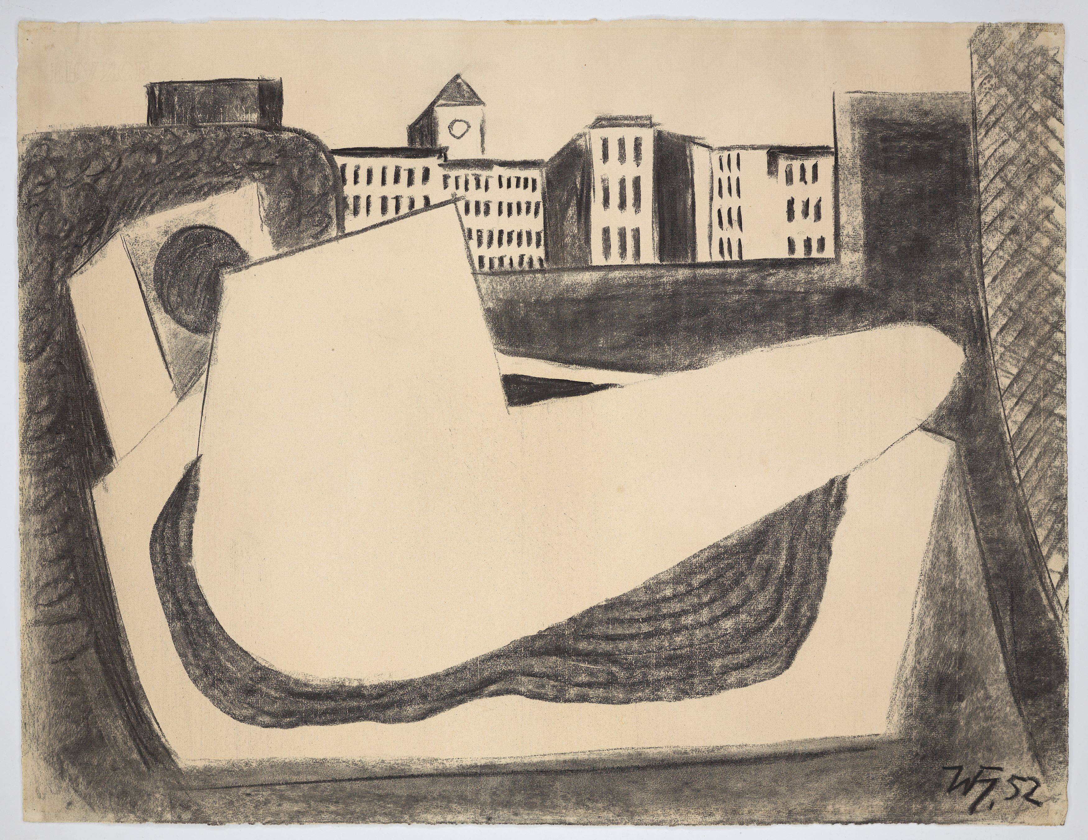 This picture shows the following artwork: Werner Heldt. ”Stadtbild mit Pfeife”. 1952.
