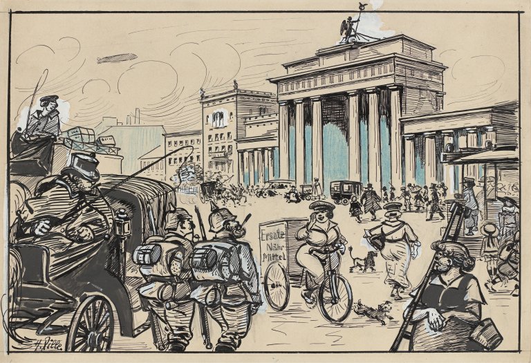This picture shows the following artwork: Heinrich Zille. At the Brandenburg Gate. Circa 1917/18.