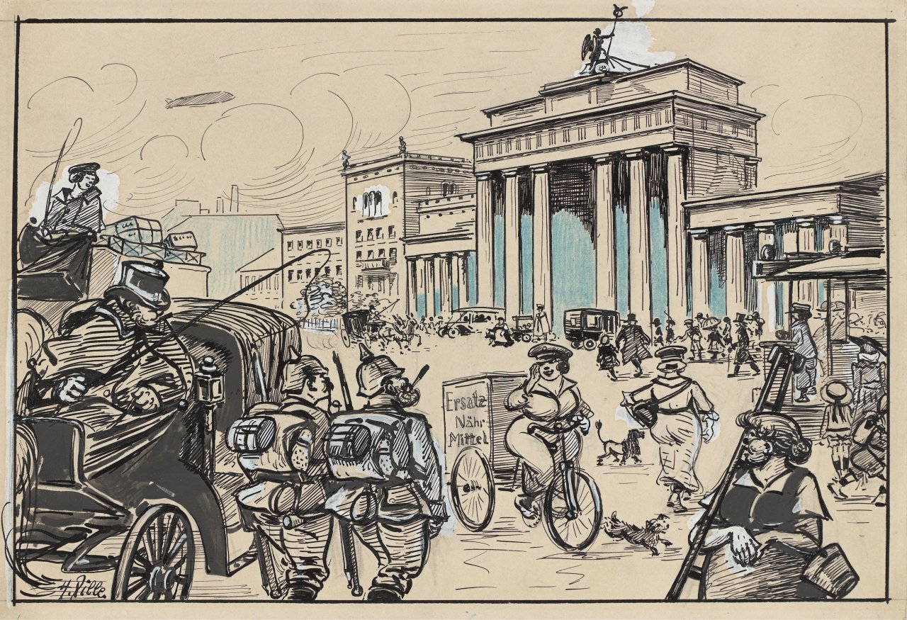 This picture shows the following artwork: Heinrich Zille. At the Brandenburg Gate. Circa 1917/18.