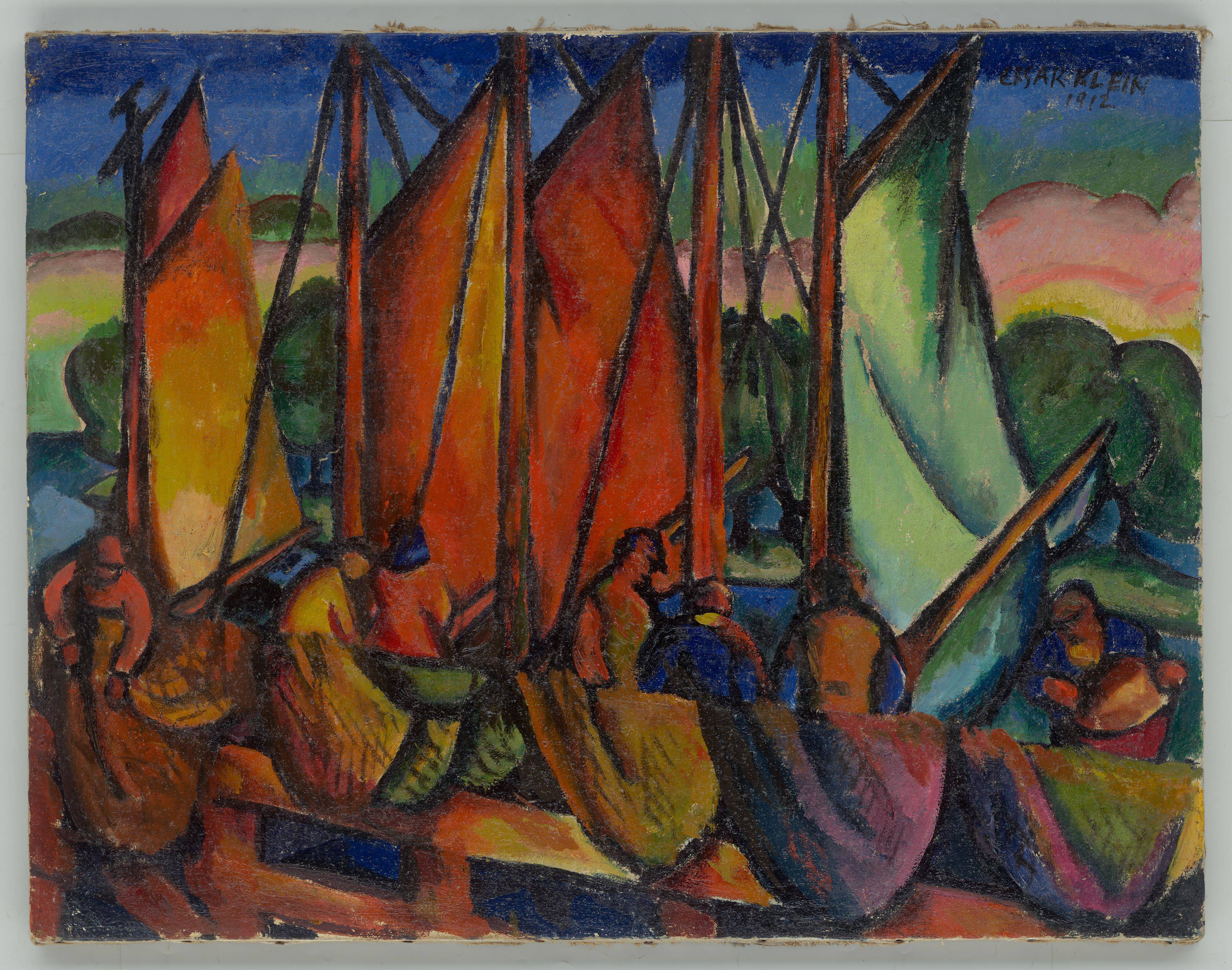 This picture shows the following artwork: César Klein. Fishing boats. 1912.