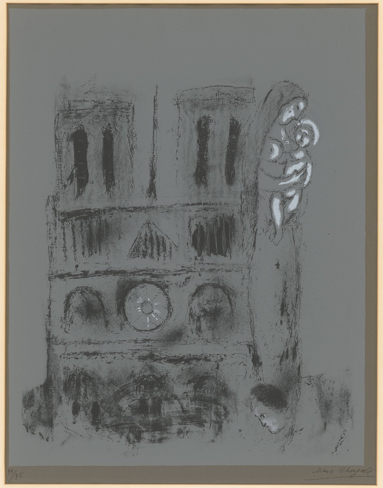 This picture shows the following artwork: Marc Chagall. ”Notre-Dame en gris”. 1955.