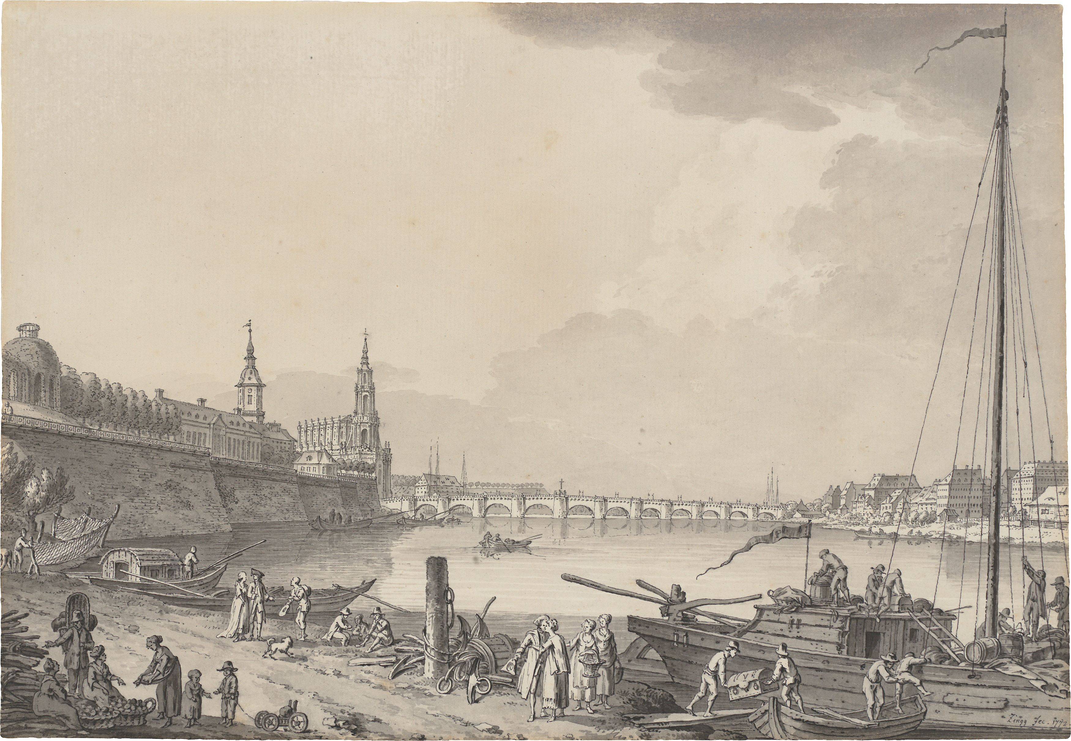 This picture shows the following artwork: Adrian Zingg. View of Dresden. 1772.