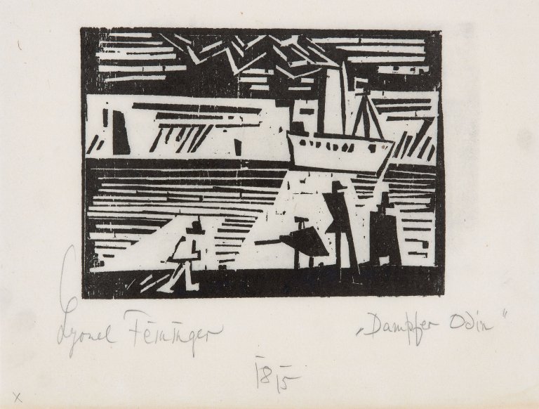 Auf diesem Bild ist das folgende Kunstwerk zu sehen: Lyonel Feininger. „Dampfer Odin“. 1918.