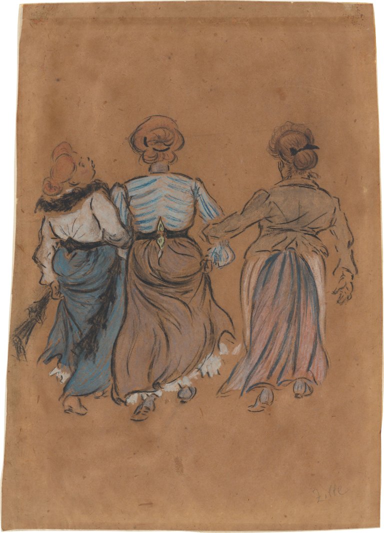 This picture shows the following artwork: Heinrich Zille. Three women in reverse view. Circa 1905–10.