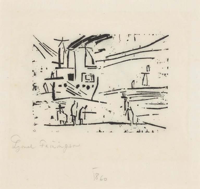 Auf diesem Bild ist das folgende Kunstwerk zu sehen: Lyonel Feininger. „Ausfahrender Dampfer Odin“. 1918.