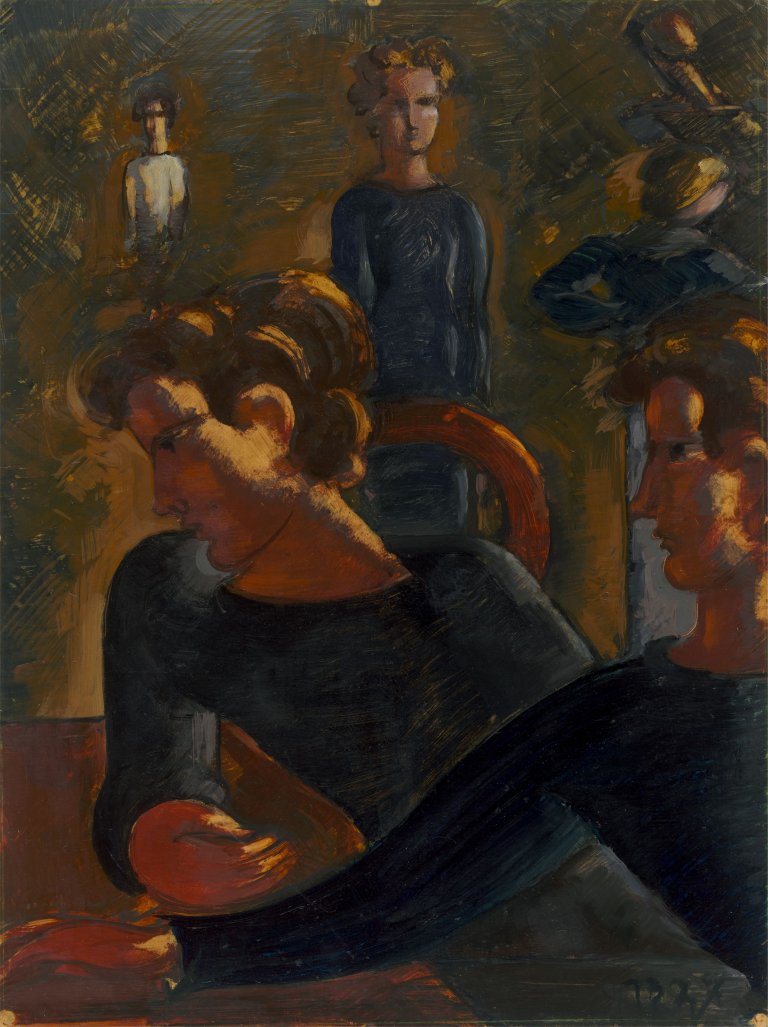 This picture shows the following artwork: Oskar Schlemmer. ”Szene am Tisch II”. 1937.