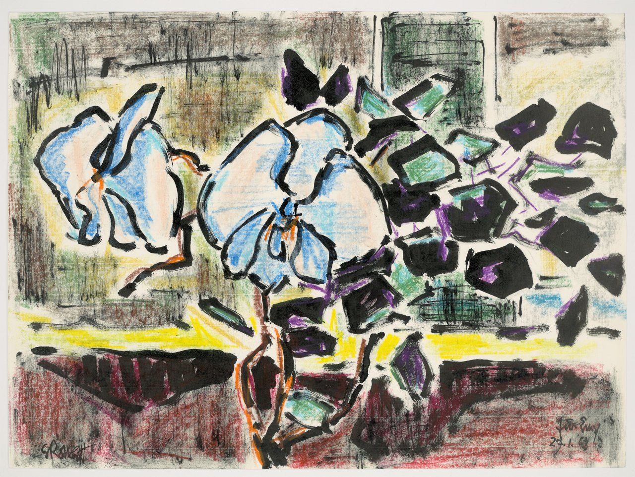 This picture shows the following artwork: Karl Schmidt-Rottluff. ”Vase mit Zweigen vor Fenster II”. 1968.