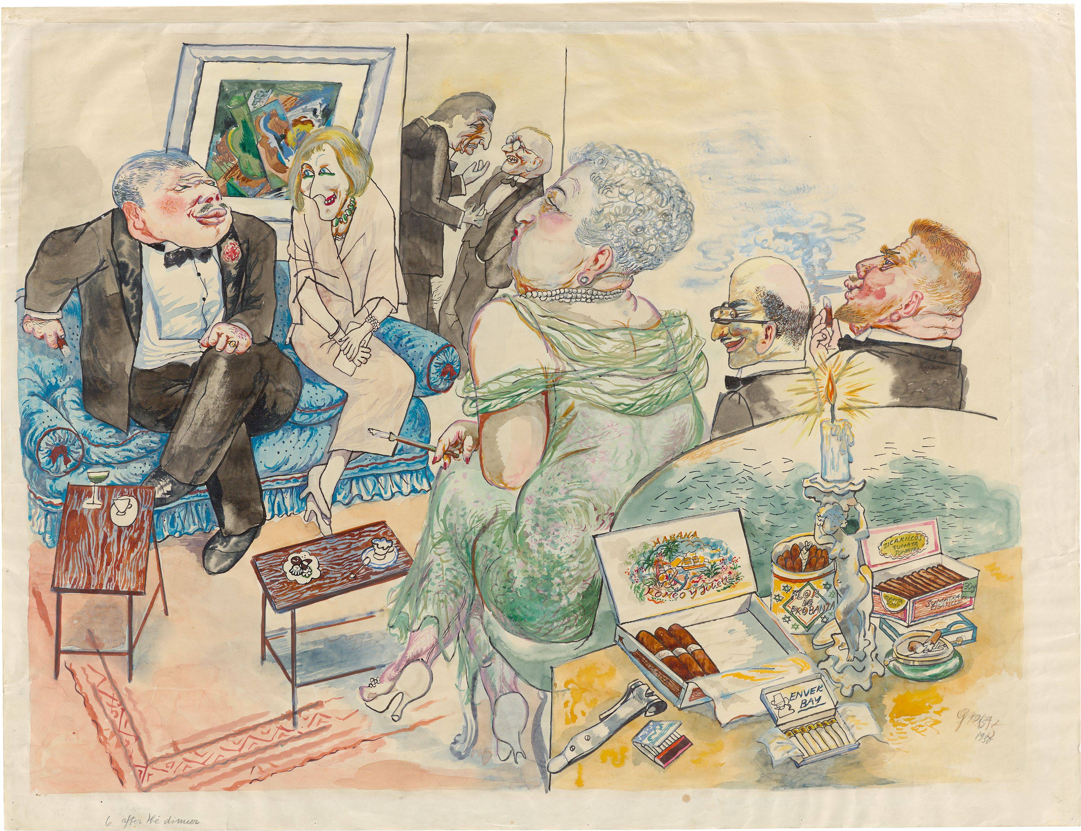 This picture shows the following artwork: George Grosz. ”Ein Abend in Berlin/Keiner sagt es/After the Dinner”. 1930.
