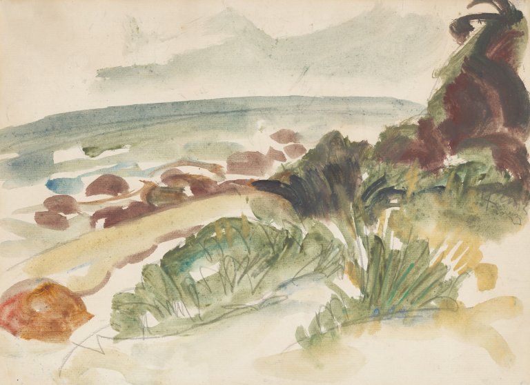 This picture shows the following artwork: Max Kaus. Coastal landscape. 1923.