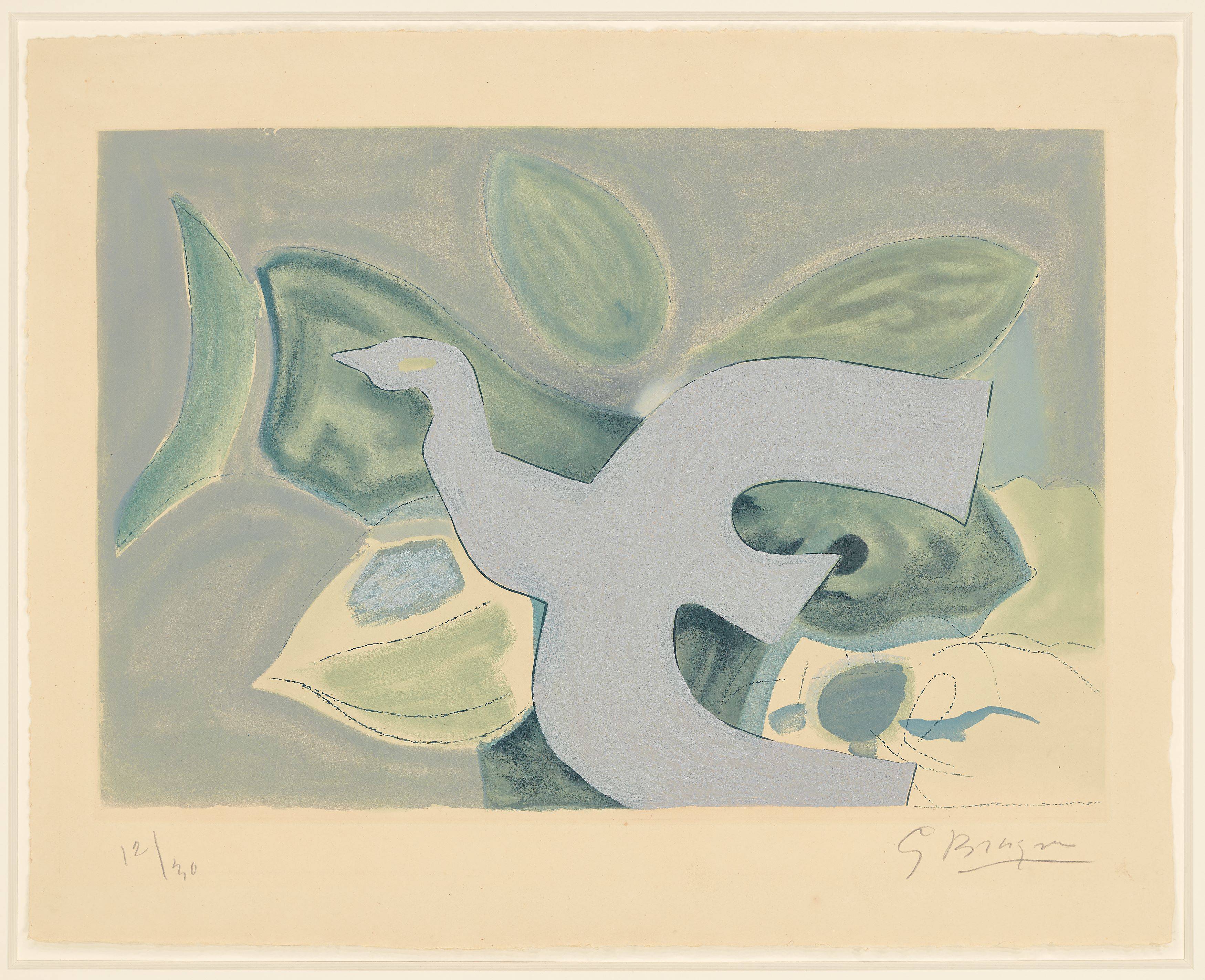 Auf diesem Bild ist das folgende Kunstwerk zu sehen: Georges Braque. Aus: „L’ordre des oiseaux“. 1962.