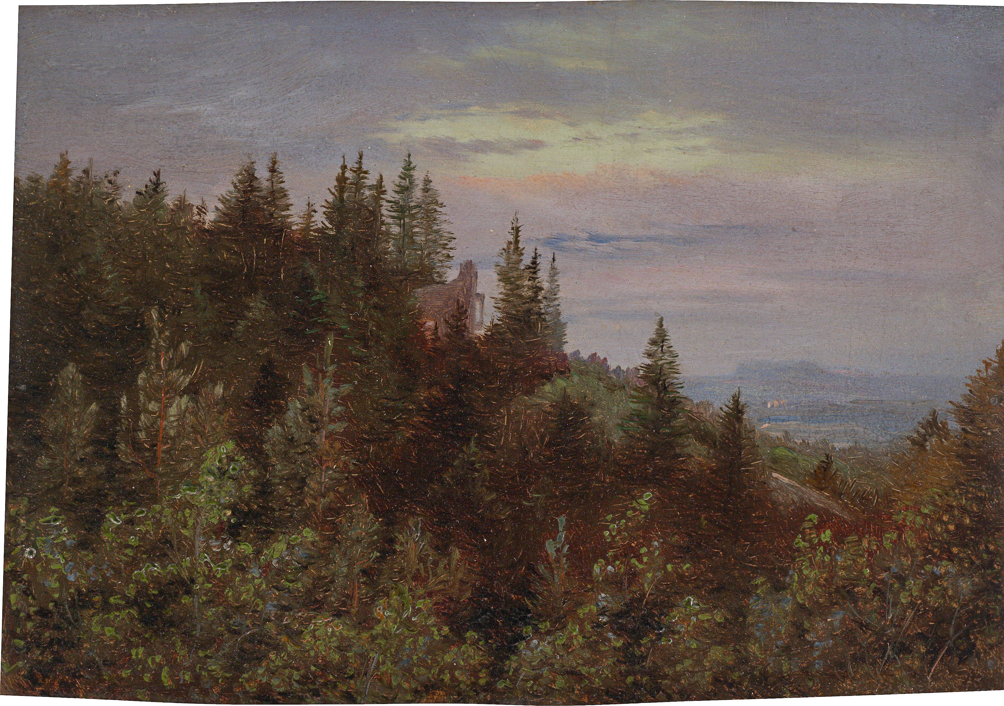 Auf diesem Bild ist das folgende Kunstwerk zu sehen: Carl Gustav Carus. „Ruine in Pillnitz über den Weinbergen“. Um 1835.