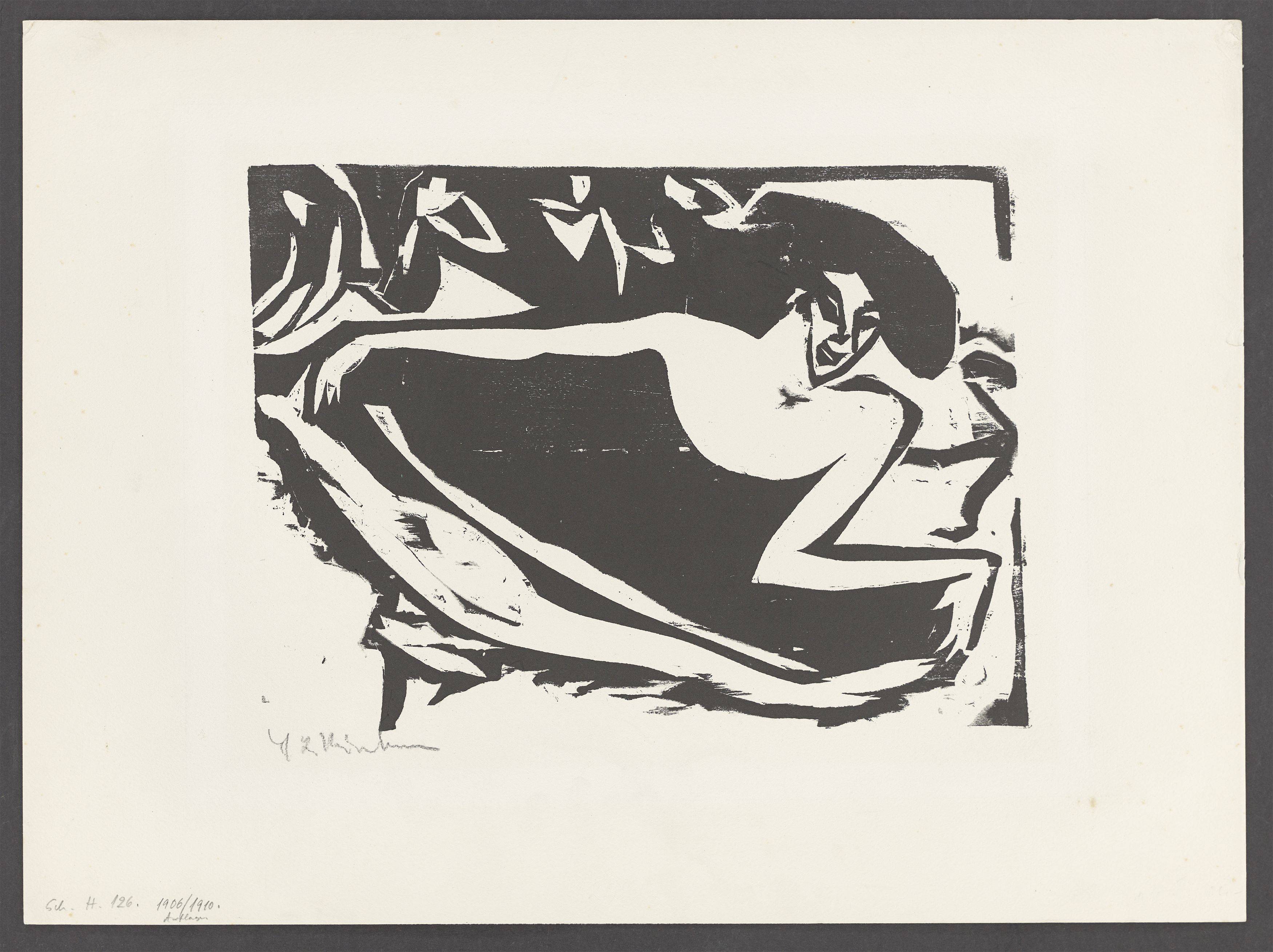 This picture shows the following artwork: Ernst Ludwig Kirchner. ”Tänzerin mit gehobenem Rock”. 1909.