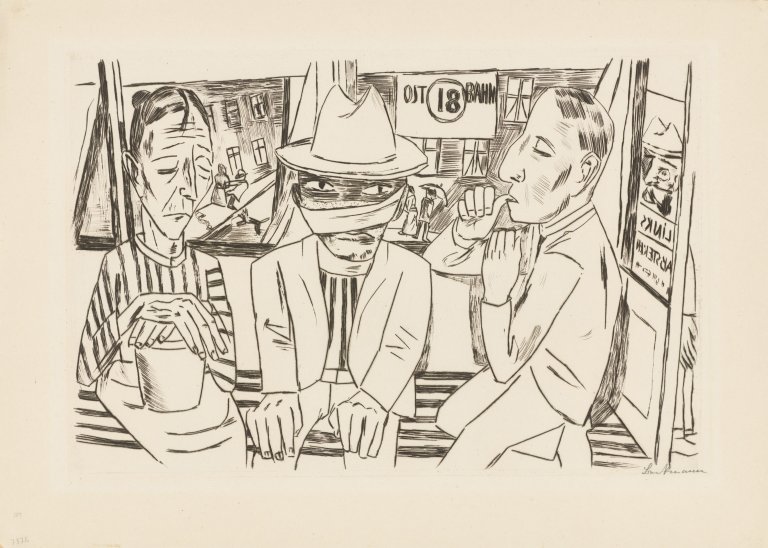 Auf diesem Bild ist das folgende Kunstwerk zu sehen: Max Beckmann. „In der Trambahn“. 1922.