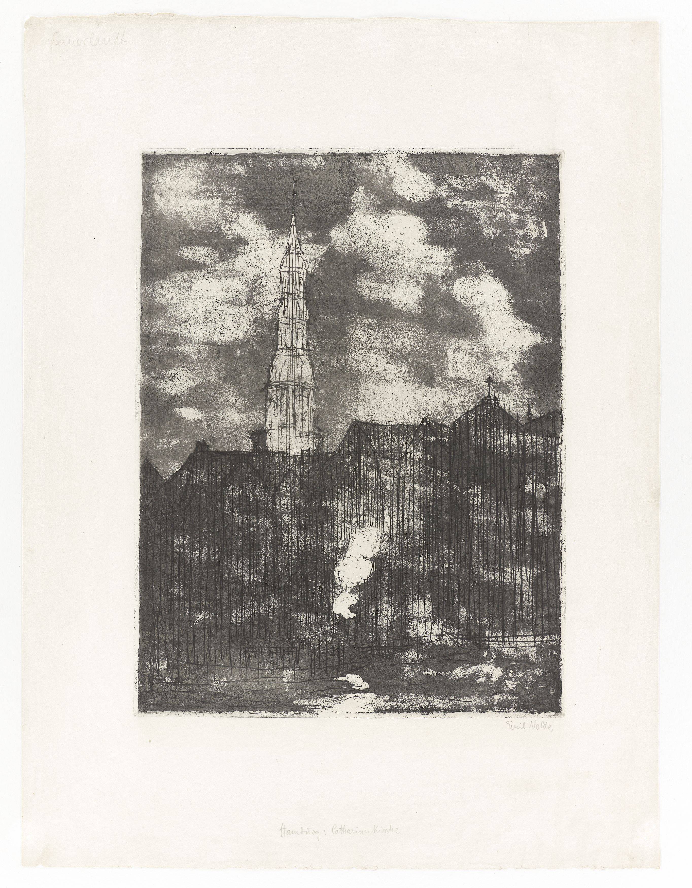 This picture shows the following artwork: Emil Nolde. ”Hamburg, Catharinenkirche”. 1910.