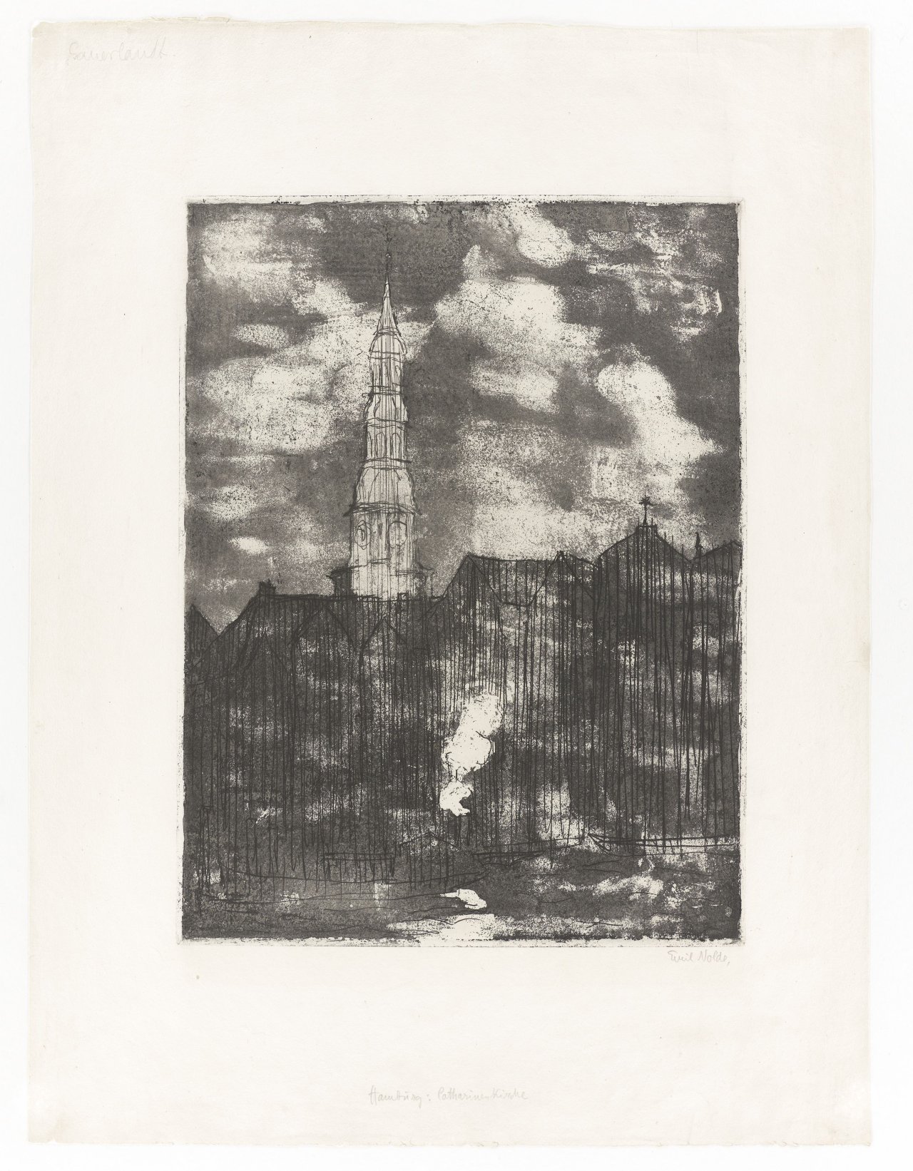 This picture shows the following artwork: Emil Nolde. ”Hamburg, Catharinenkirche”. 1910.