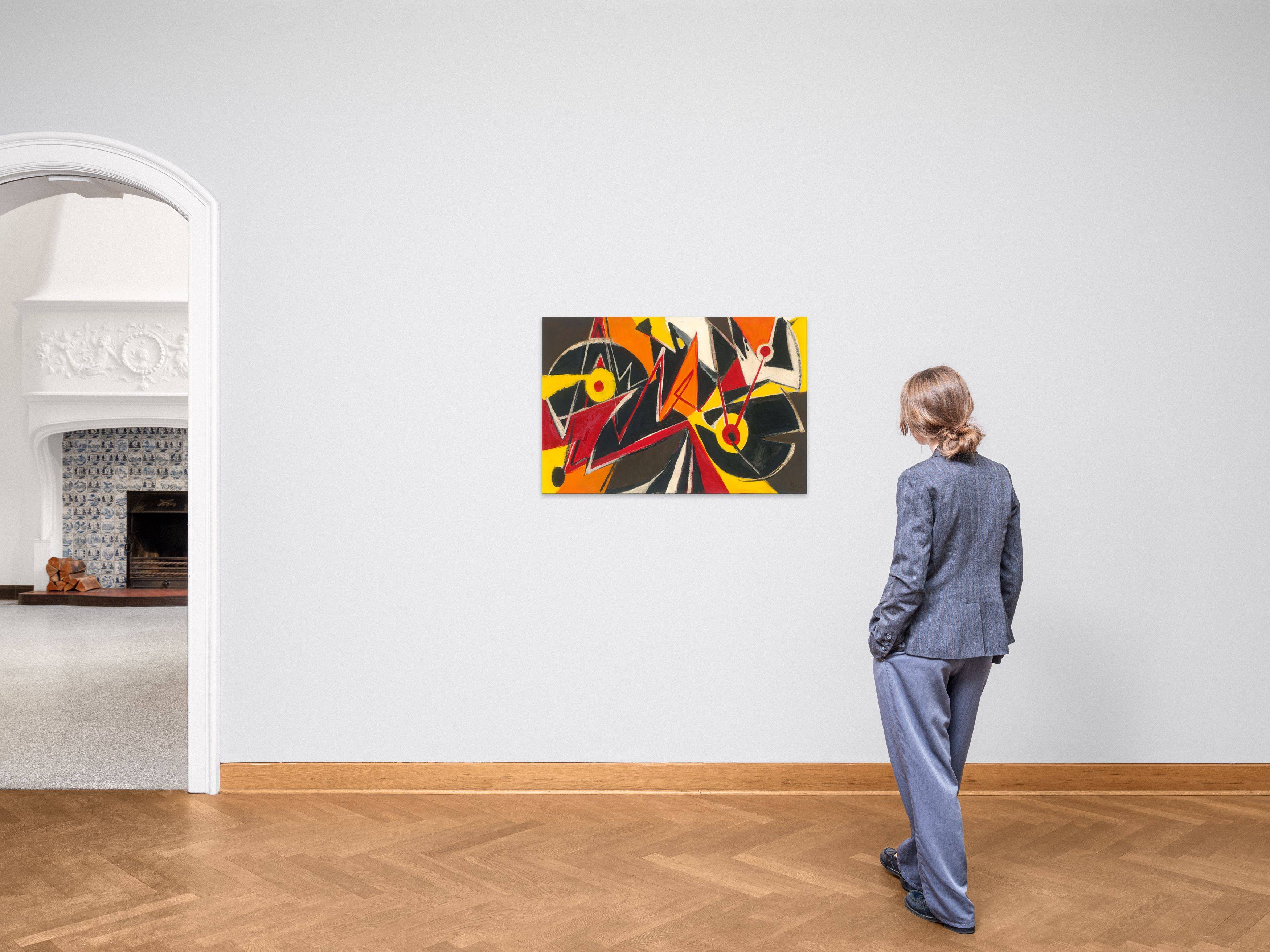 Auf diesem Bild ist das folgende Kunstwerk zu sehen: Ernst Wilhelm Nay. „Um drei rote Punkte“. 1950.