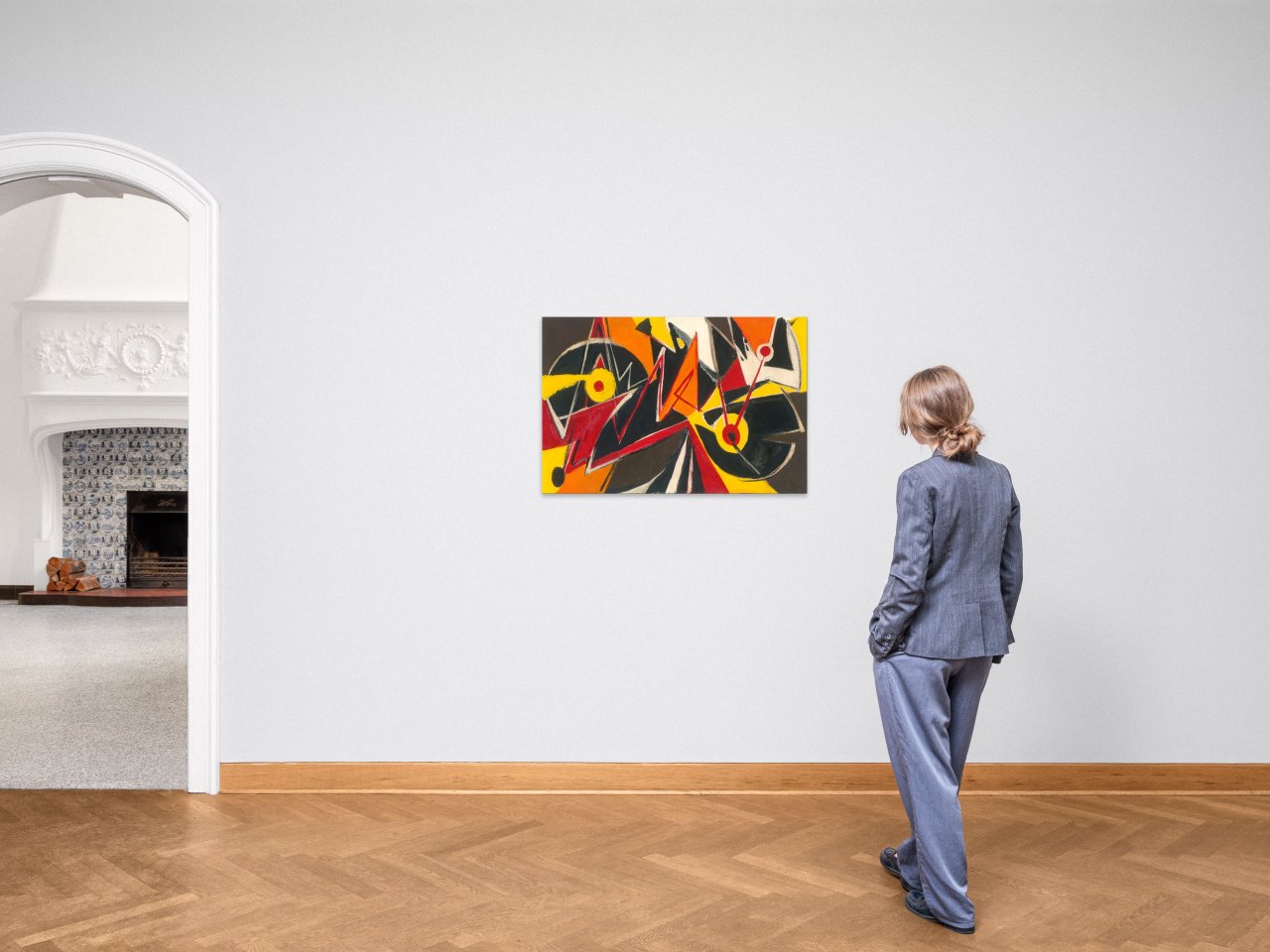 Auf diesem Bild ist das folgende Kunstwerk zu sehen: Ernst Wilhelm Nay. „Um drei rote Punkte“. 1950.