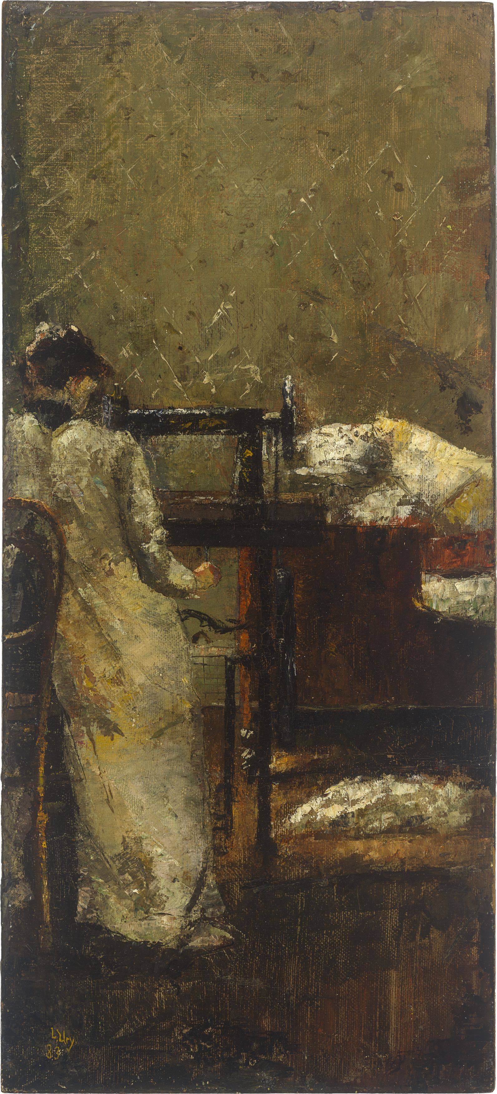 This picture shows the following artwork: Lesser Ury. The Seamstress. 1883.