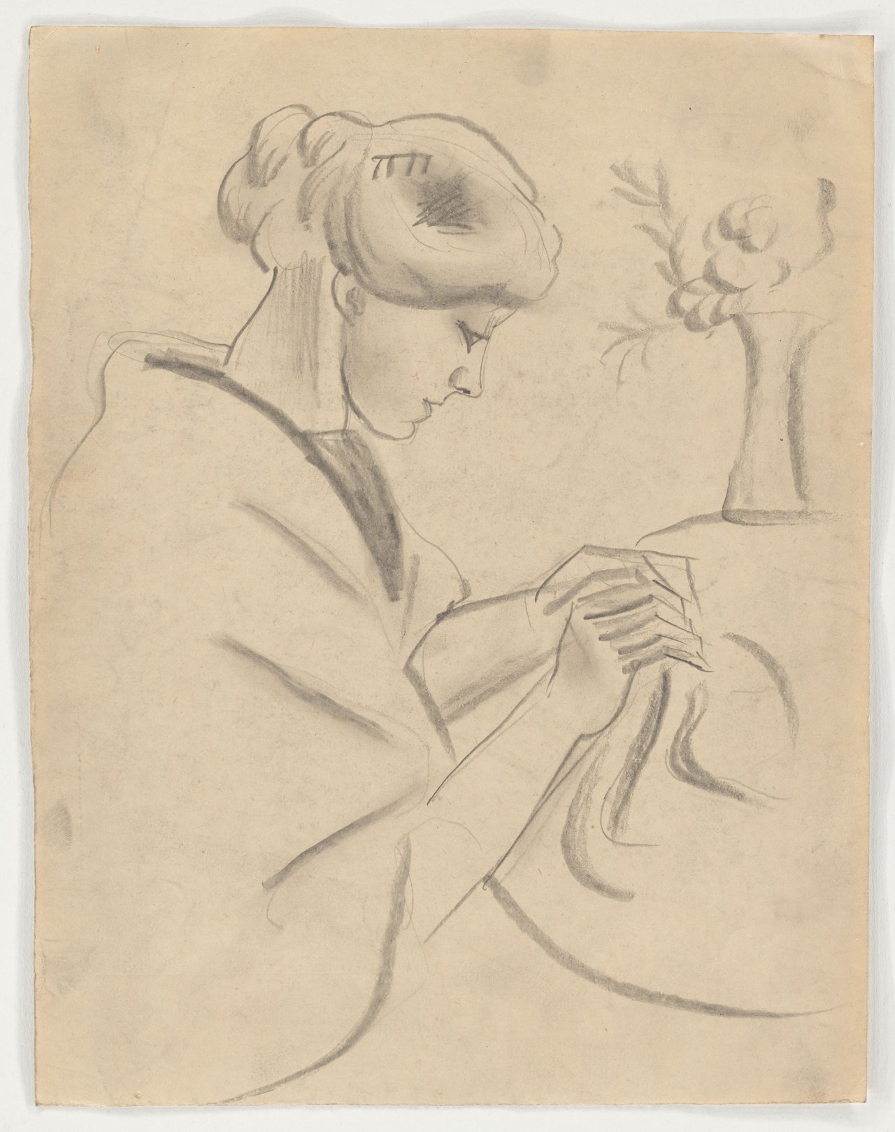 This picture shows the following artwork: August Macke. ”Nähende Frau II” (Elisabeth Macke). 1910.