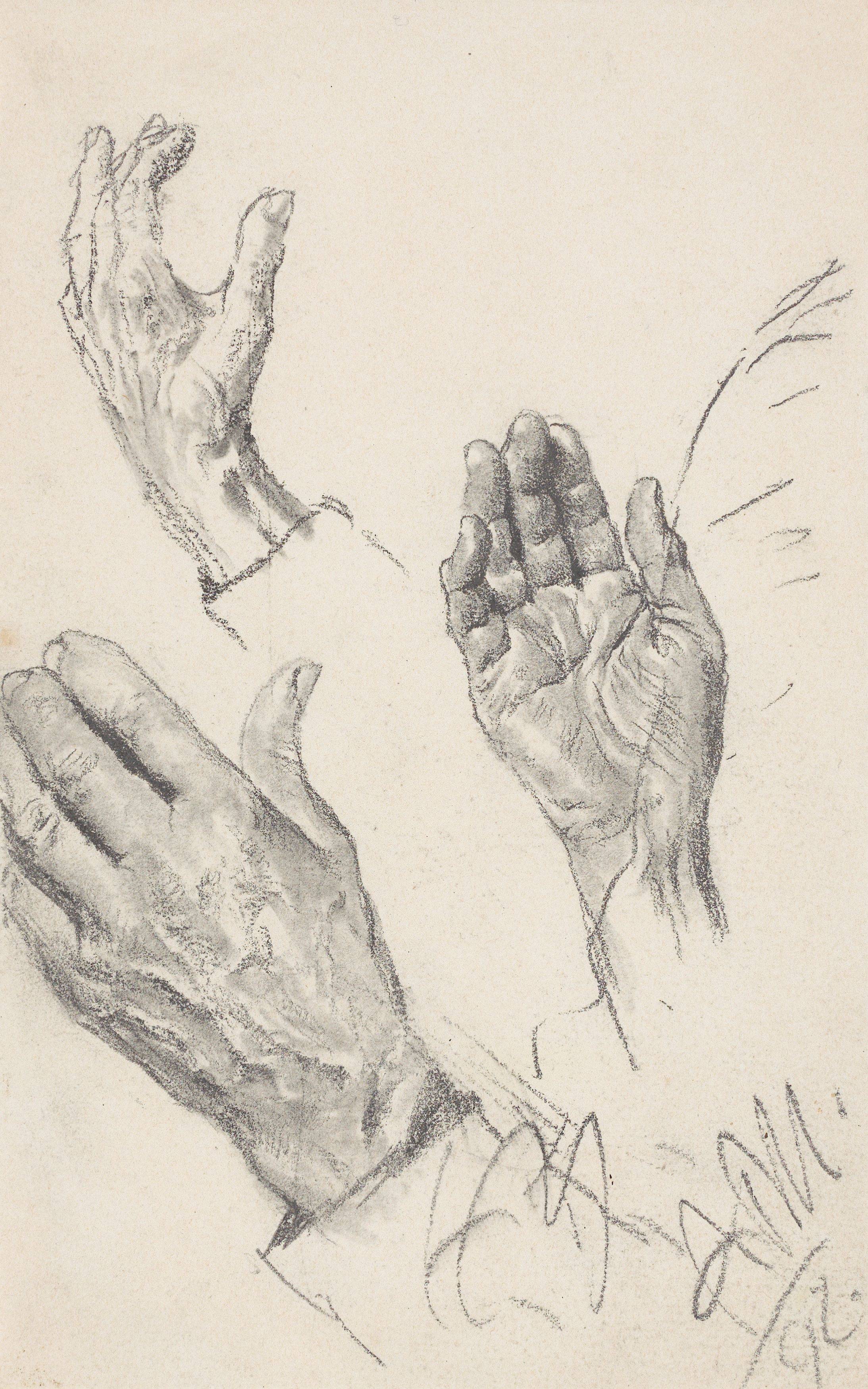 This picture shows the following artwork: Adolph Menzel. Study of Three Hands. 1892.