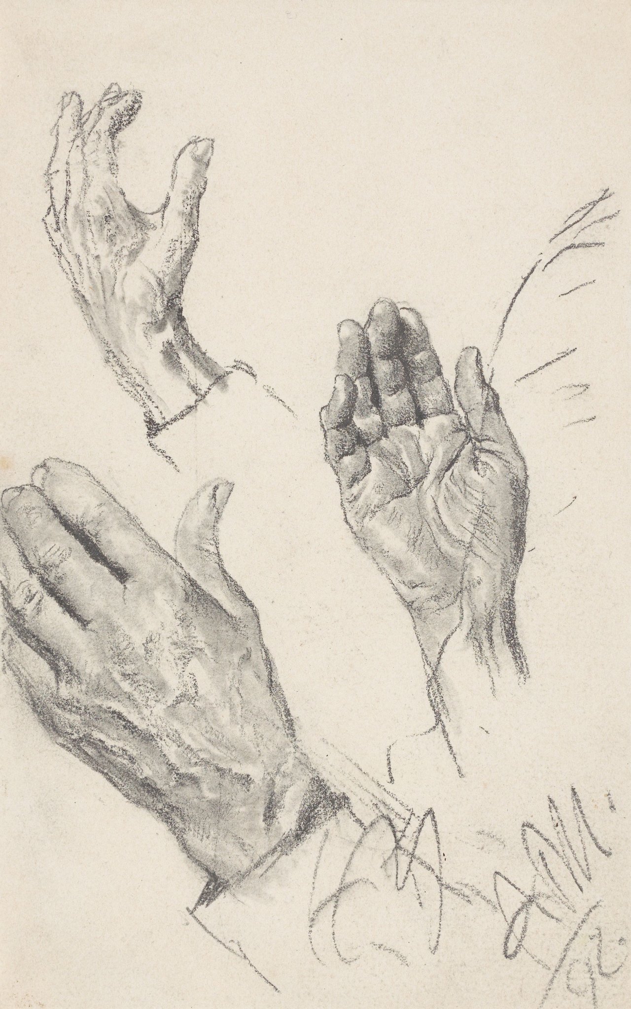 This picture shows the following artwork: Adolph Menzel. Study of Three Hands. 1892.