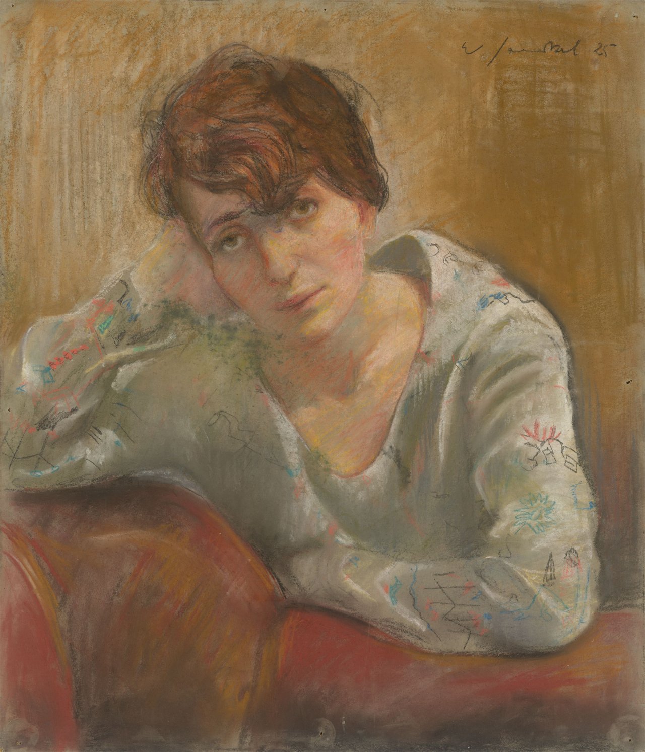 This picture shows the following artwork: Willy Jaeckel. ”Mädchen mit gemusterter Bluse”. 1925.