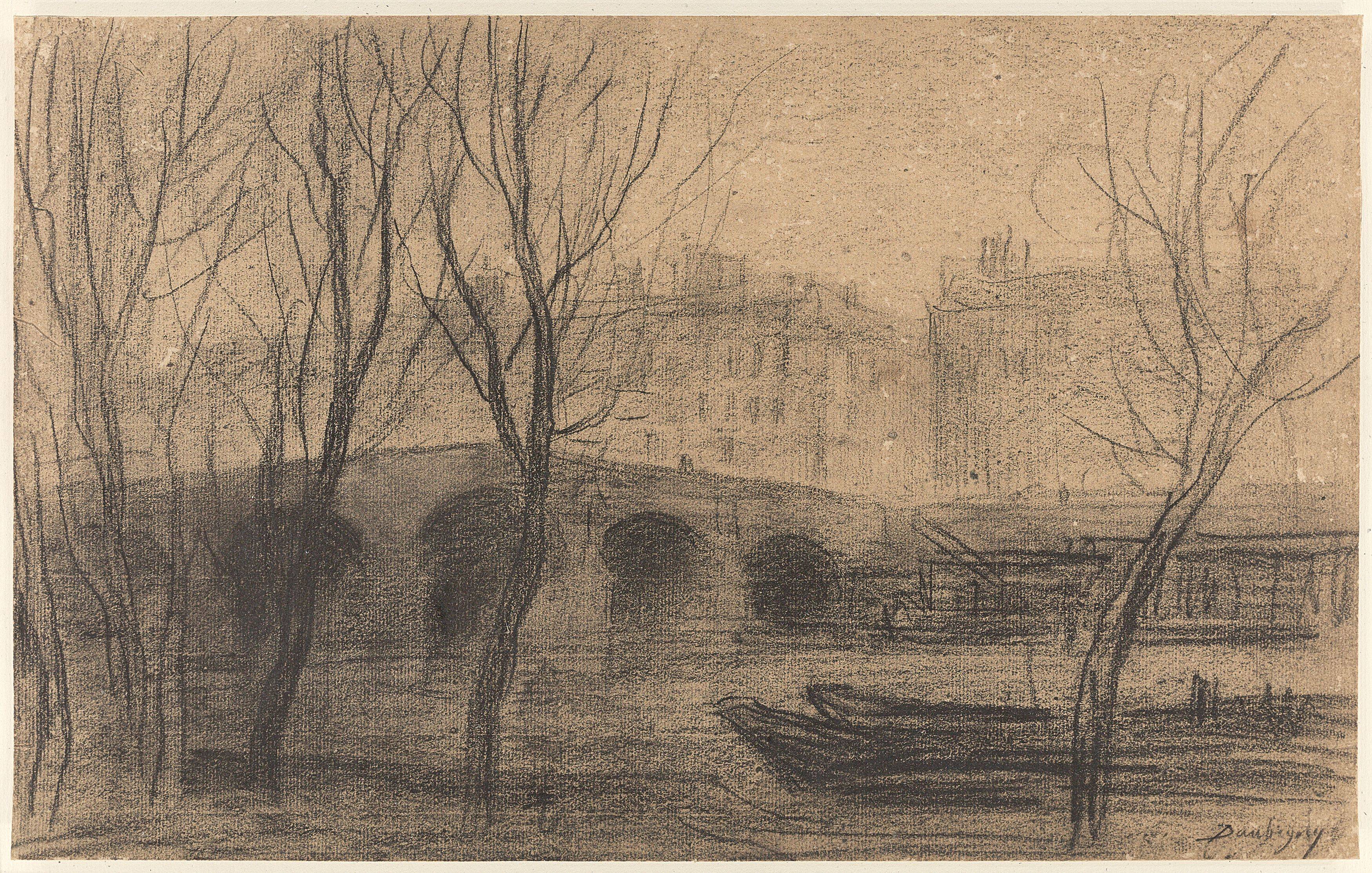 Auf diesem Bild ist das folgende Kunstwerk zu sehen: Charles-François Daubigny. Blick auf die Seine und den Pont Marie, Paris.