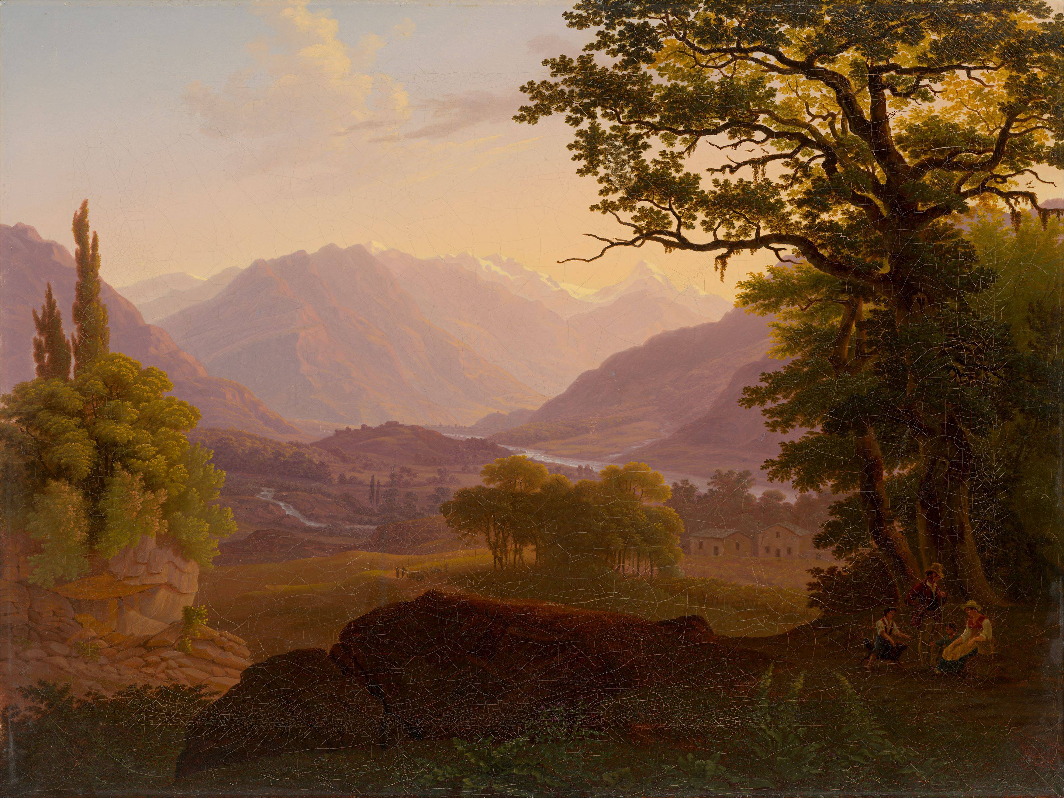 This picture shows the following artwork: Salomon Brunner. Northern Italian river landscape. 1836.