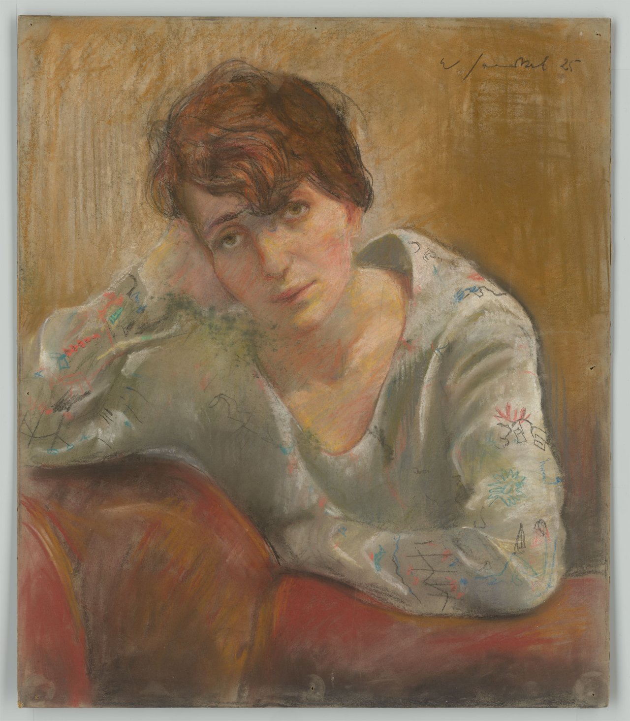 This picture shows the following artwork: Willy Jaeckel. ”Mädchen mit gemusterter Bluse”. 1925.