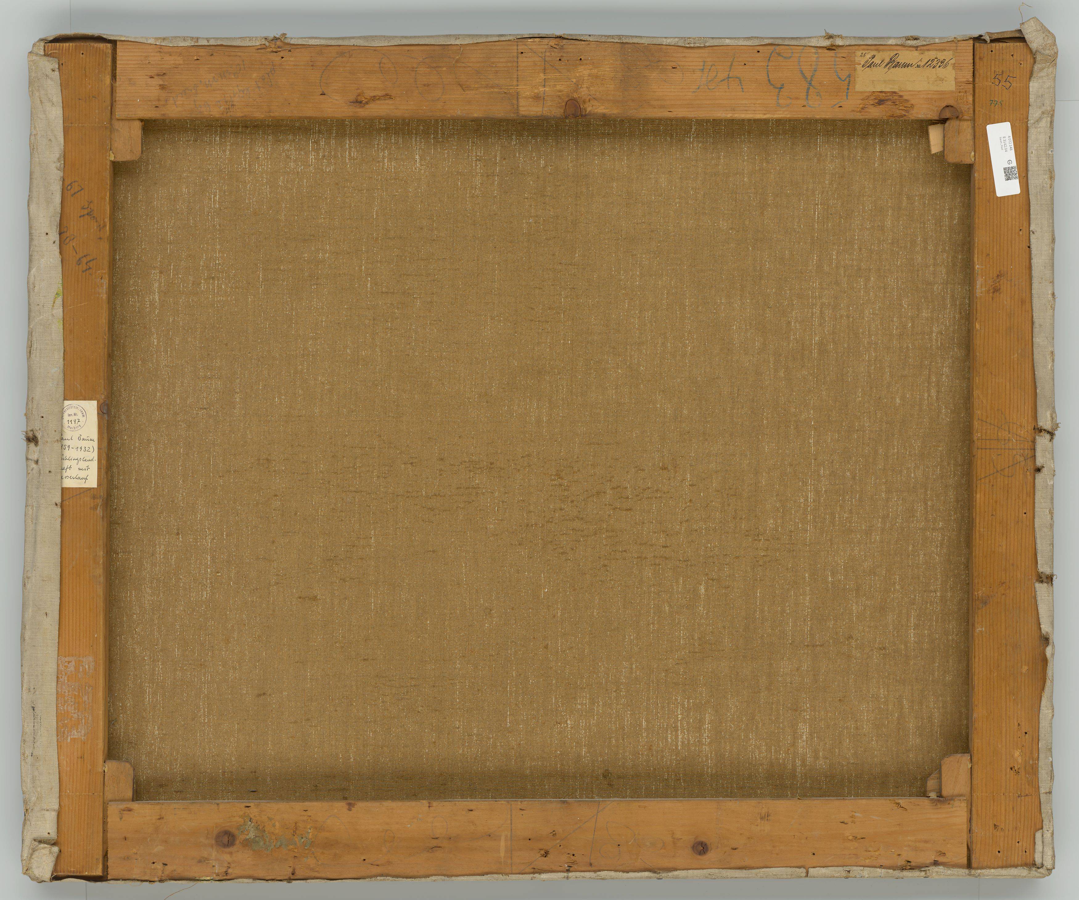 Auf diesem Bild ist das folgende Kunstwerk zu sehen: Paul Baum. „Kopfweidenreihe an sonnigen Frühlingswiesen mit schilfgrasdurchwachsenem Bach“ („Frühlingslandschaft mit Wasserlauf“). Um 1906.