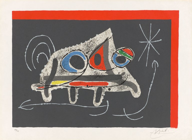 Auf diesem Bild ist das folgende Kunstwerk zu sehen: Joan Miró. Aus: „Le lézard aux plumes d'or“. 1971.