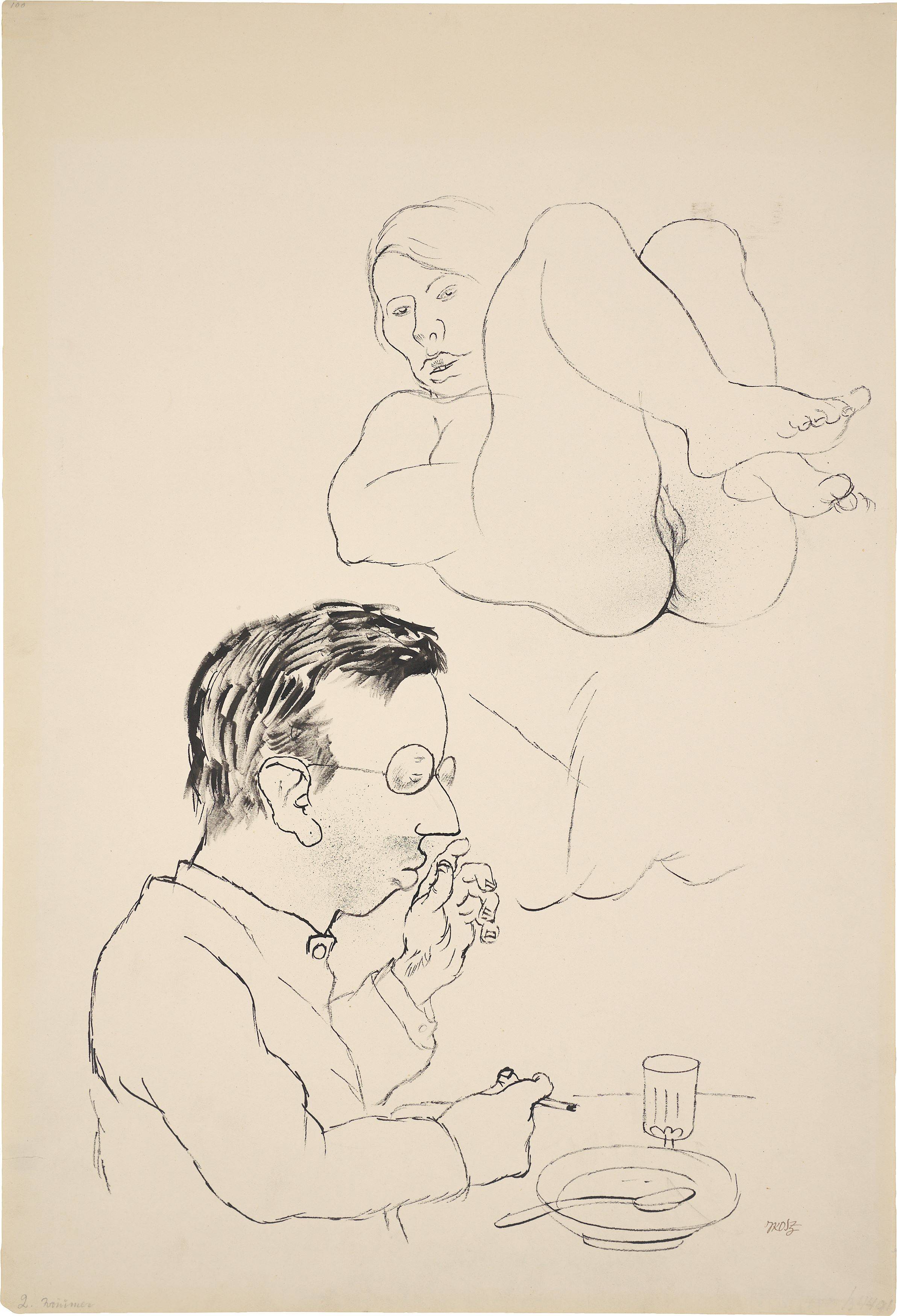 This picture shows the following artwork: George Grosz. ”Träumer” (Porträt Rudolf Schlichter, mit Modell). 1920s.