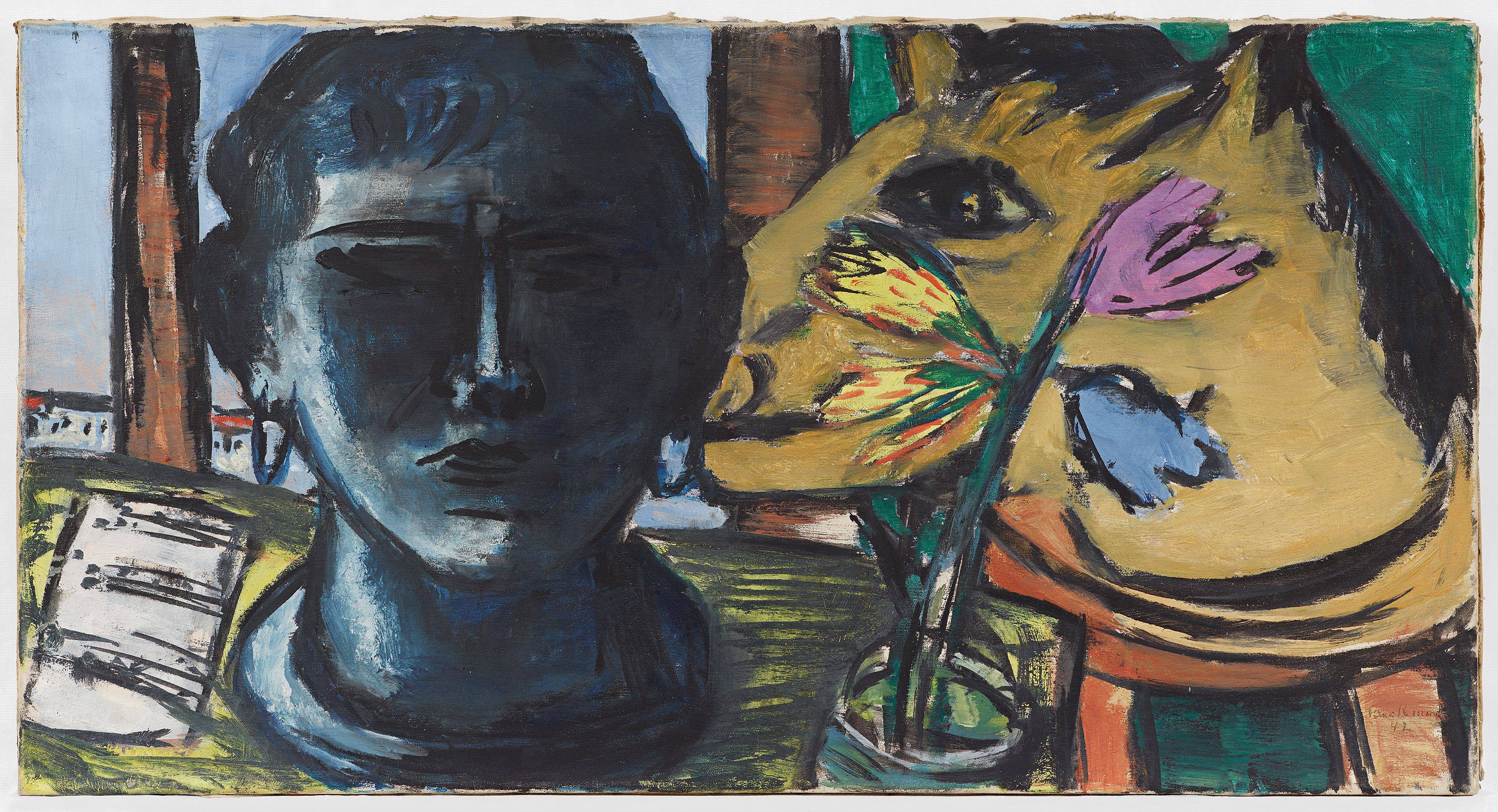 Auf diesem Bild ist das folgende Kunstwerk zu sehen: Max Beckmann. „Stillleben mit Skulptur“. 1942.