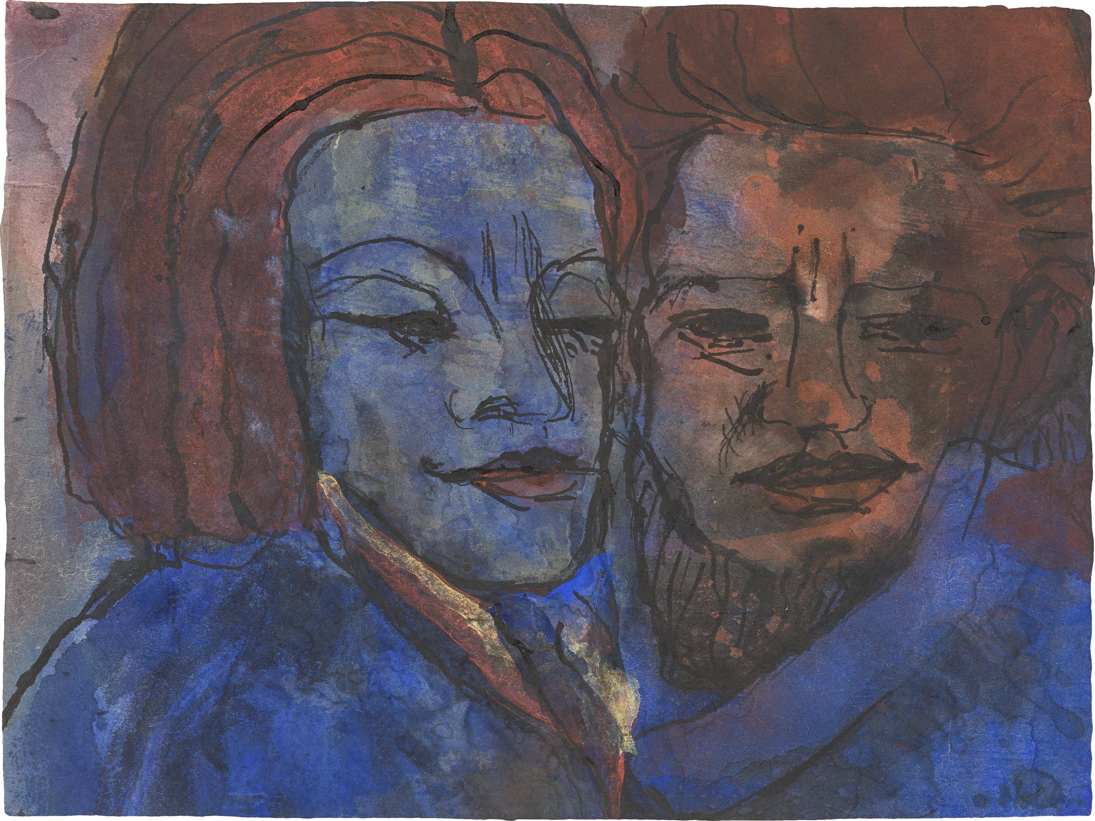 Auf diesem Bild ist das folgende Kunstwerk zu sehen: Emil Nolde. „Paar (Mann und Frau)“ aus „Phantasien“. 1931/1935.