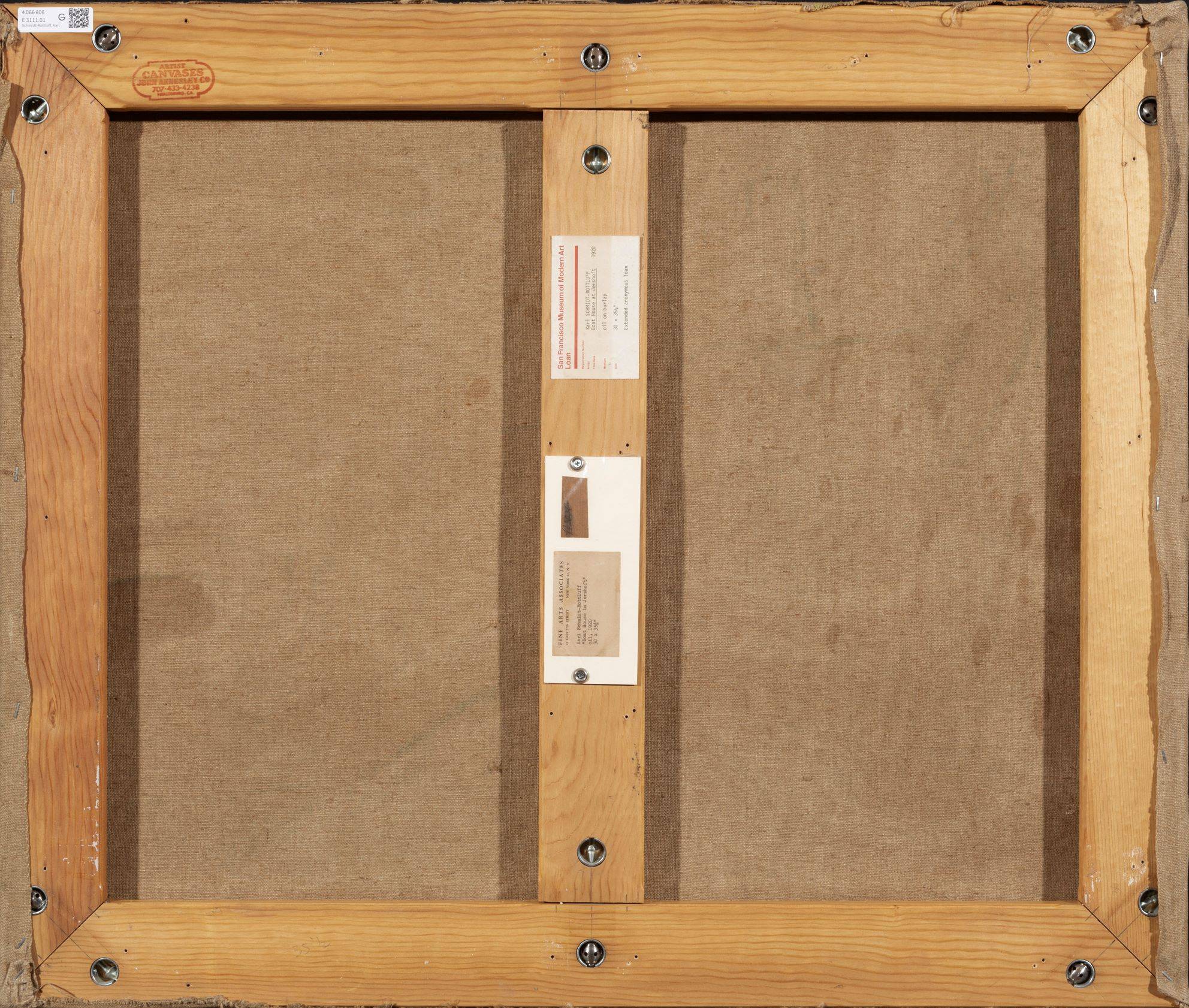 Auf diesem Bild ist das folgende Kunstwerk zu sehen: Karl Schmidt-Rottluff. „Bootshaus in Jershöft (Rettungshaus am Strand)“. 1920.