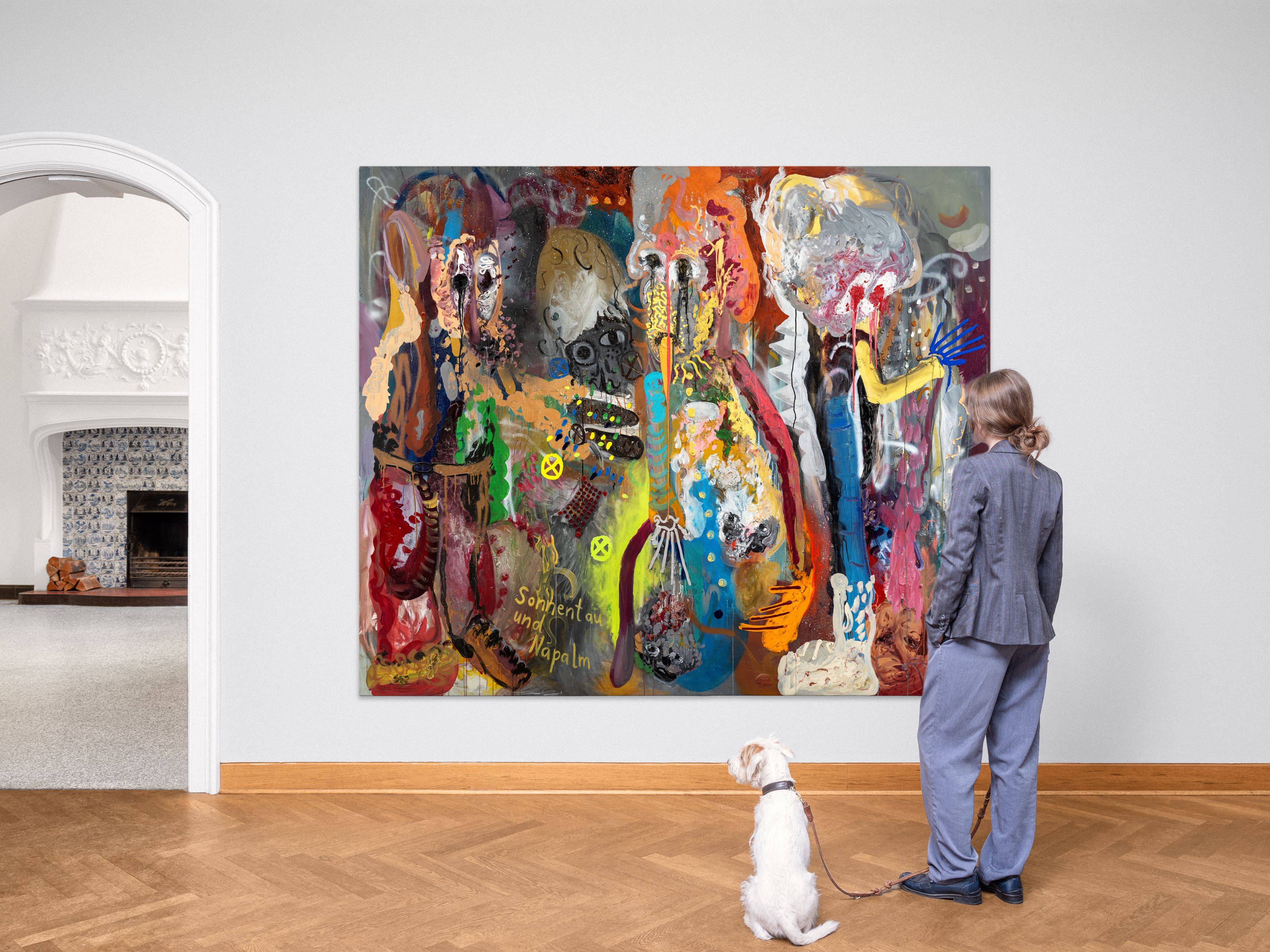 Auf diesem Bild ist das folgende Kunstwerk zu sehen: André Butzer. „Sonnentau und Napalm (VERSPERRT NICHT DIE PFADE DER FEEN!)“. 2000.