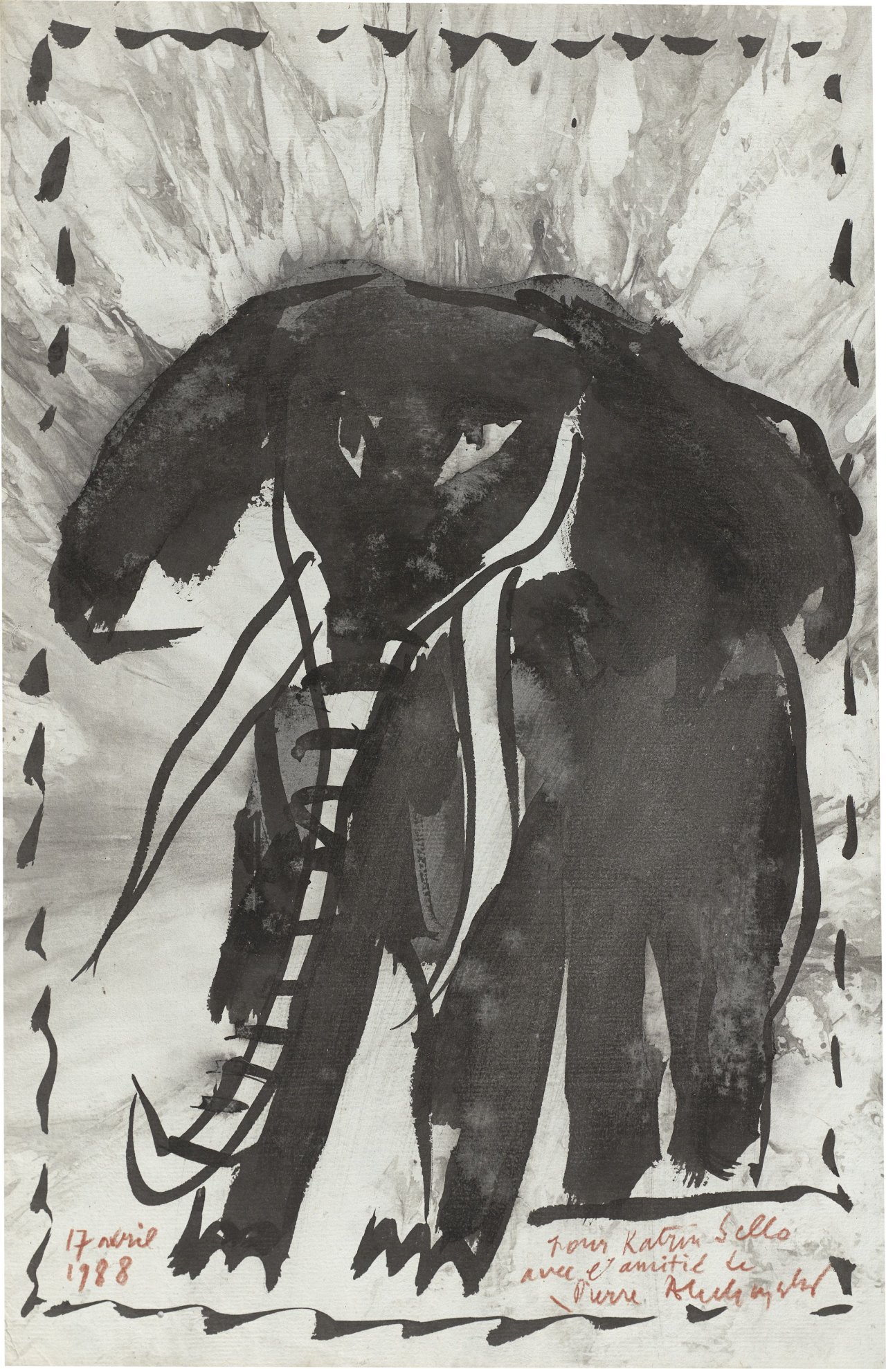 This picture shows the following artwork: Pierre Alechinsky. Untitled (elephant). 1988.