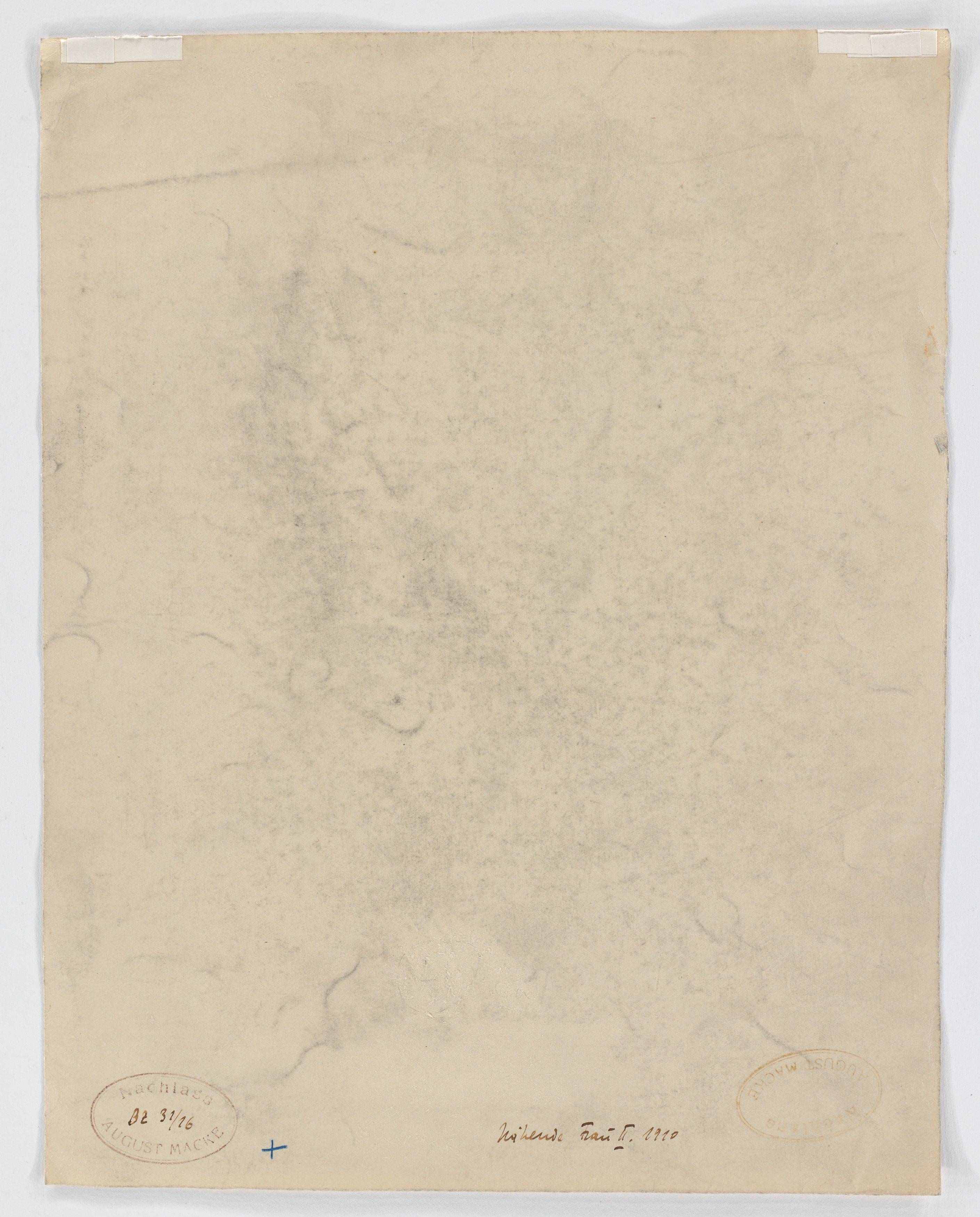 This picture shows the following artwork: August Macke. ”Nähende Frau II” (Elisabeth Macke). 1910.