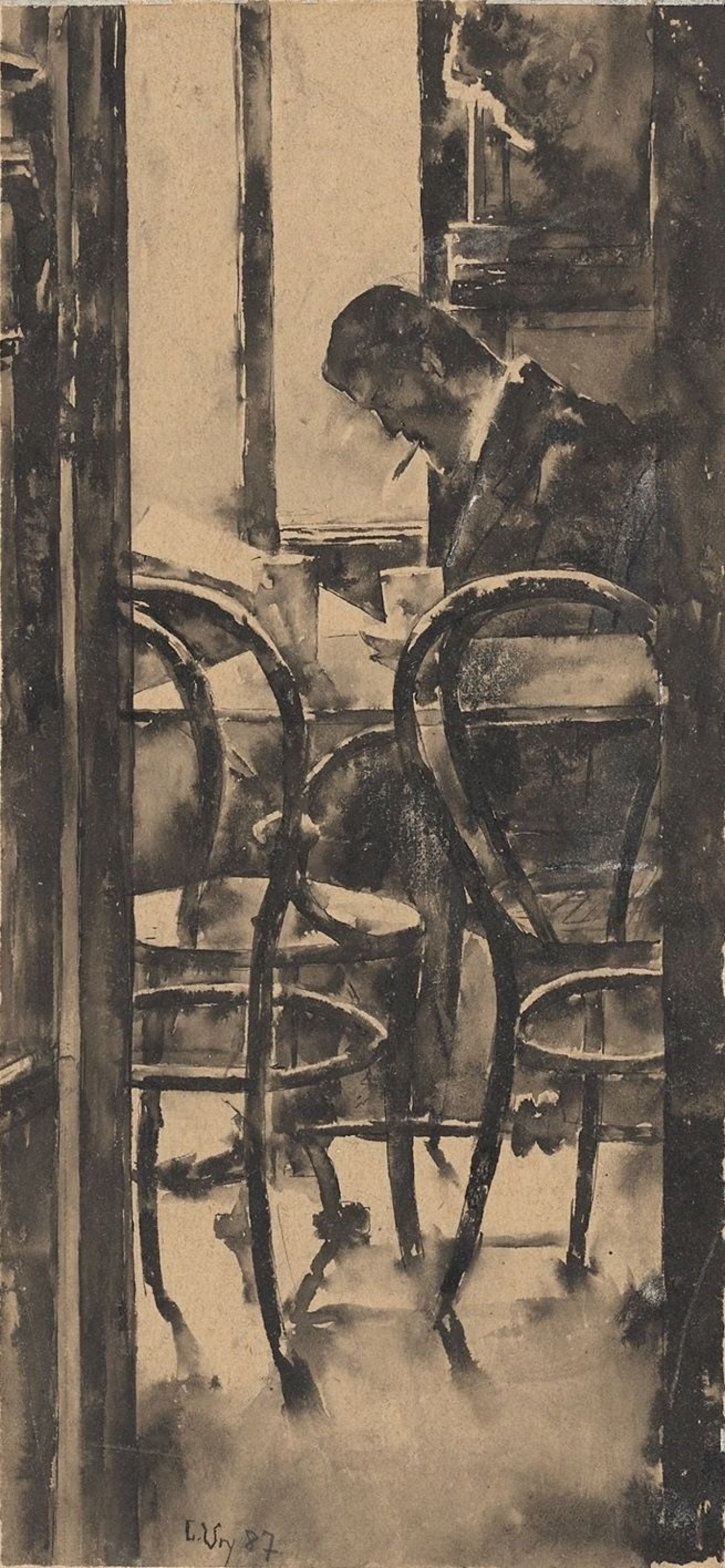This picture shows the following artwork: Lesser Ury. ”Café Gelber in Hamburg”. 1887.