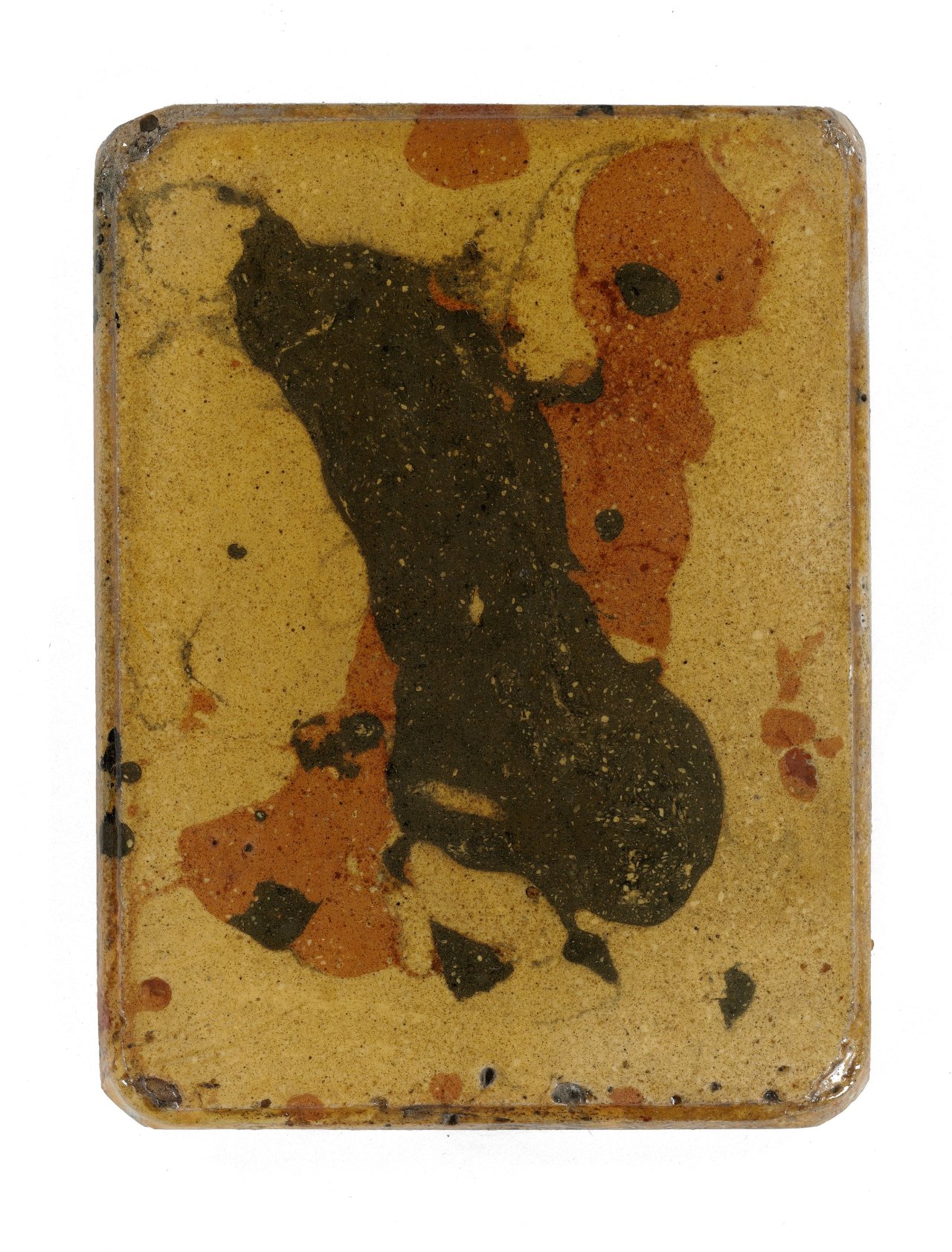 Auf diesem Bild ist das folgende Kunstwerk zu sehen: Hermann Glöckner. Sich überkreuzende, amöbenhafte Flächenformationen in Schwarzbraun und Mittelbraun. 1956.