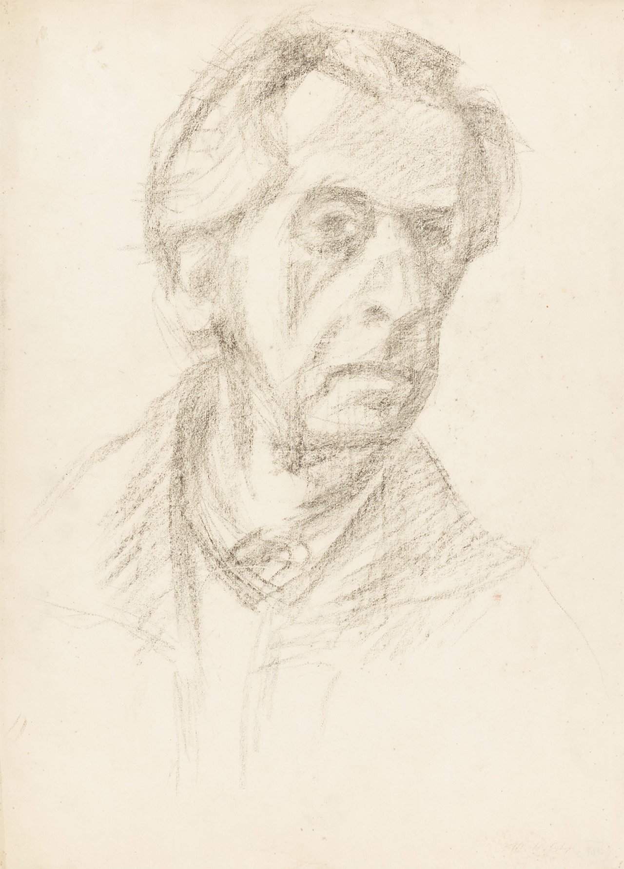 Auf diesem Bild ist das folgende Kunstwerk zu sehen: Hermann Glöckner. Selbstbildnis leicht nach rechts geneigt. 1964.