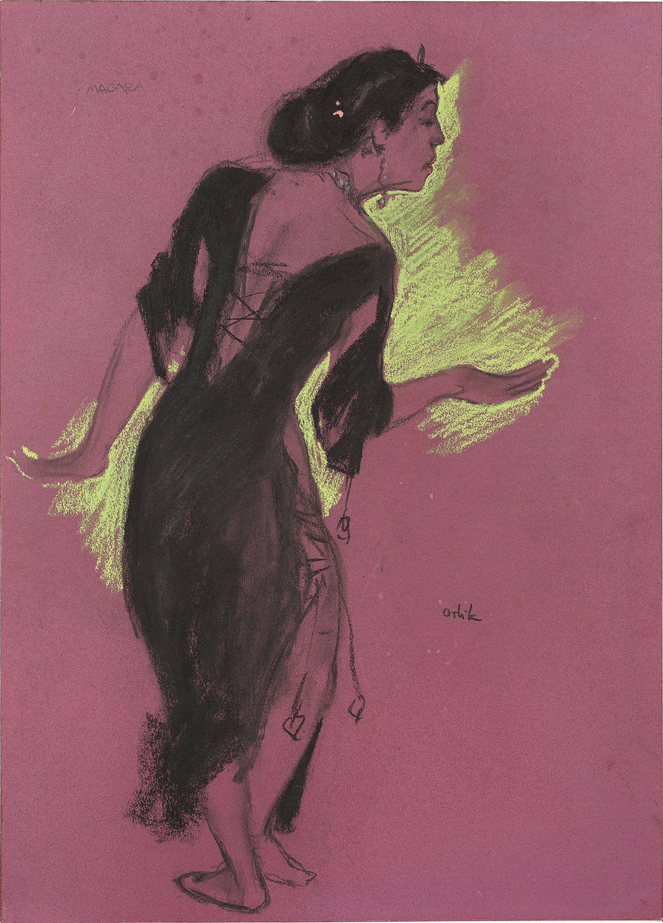 This picture shows the following artwork: Emil Orlik. ”Tänzerin Miss Macara I”. Circa 1909.