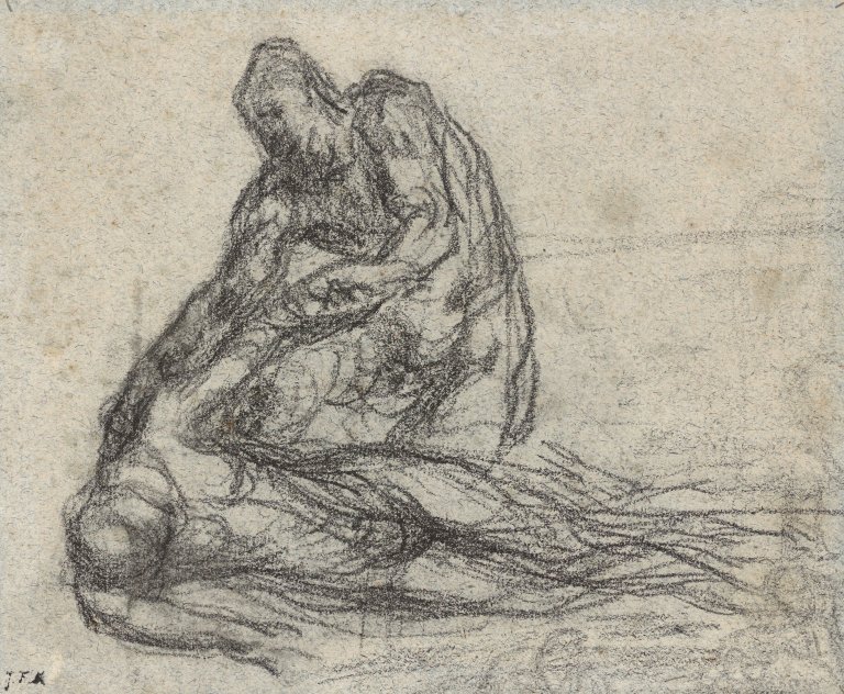 This picture shows the following artwork: Jean François Millet. Study of a kneeling and a reclining figure.