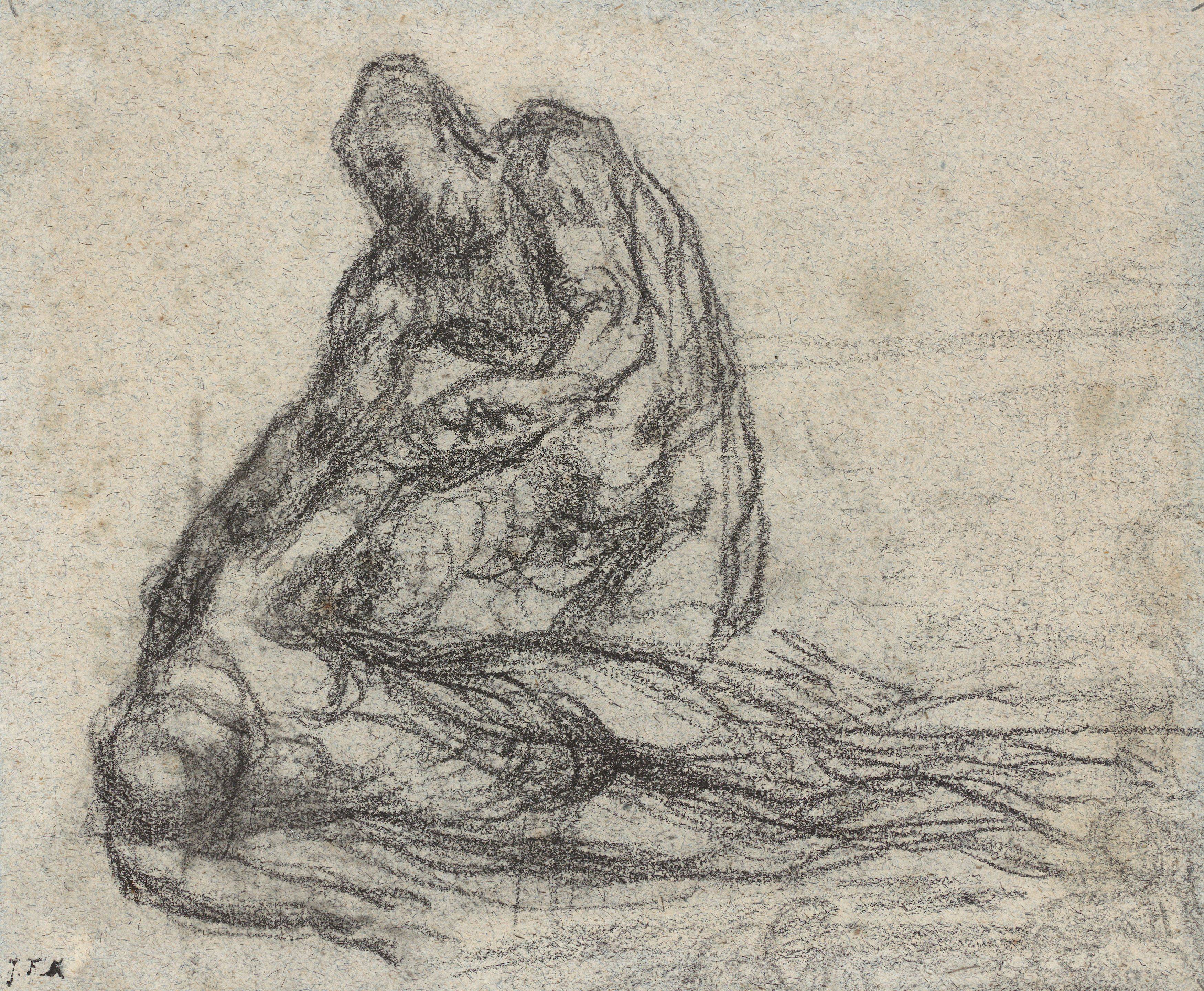 Auf diesem Bild ist das folgende Kunstwerk zu sehen: Jean François Millet. Studie eines Knienden und einer liegenden Figur.
